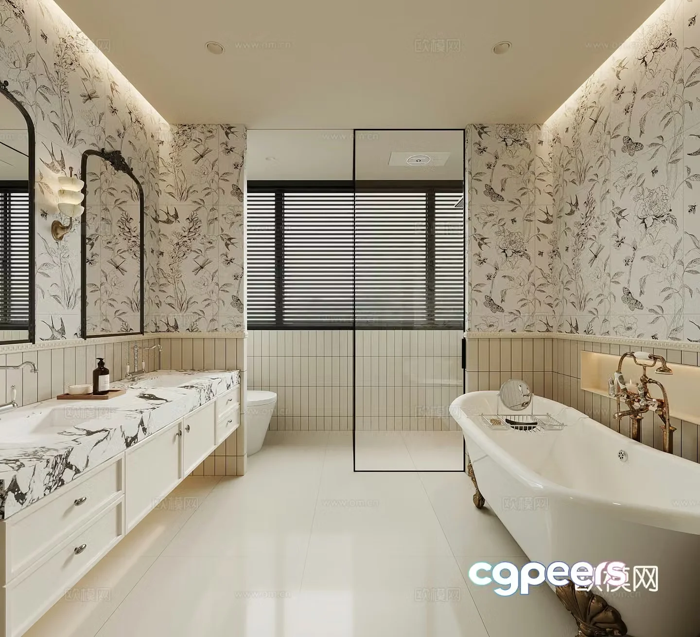 French bathroom bathroom cabinet shower toilet 3d model