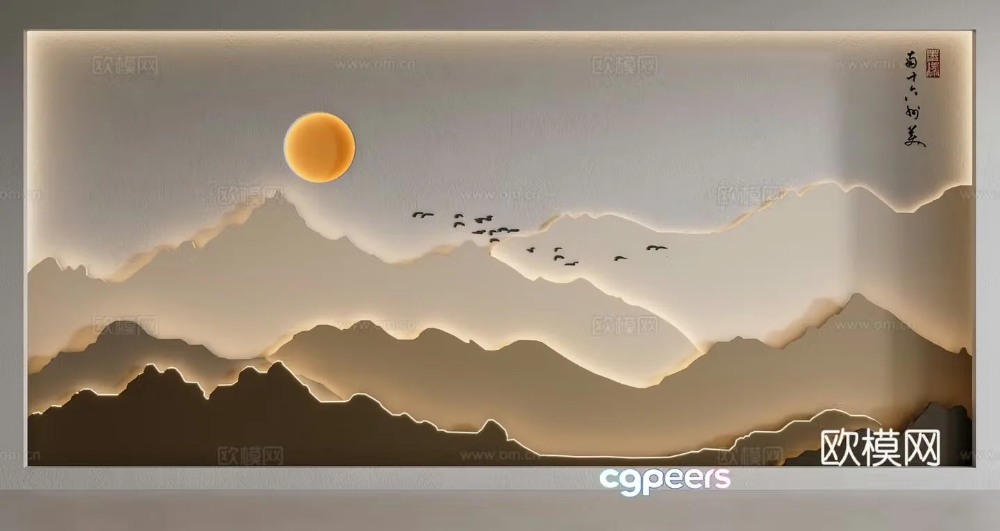 New Chinese style landscape background wall 3d model