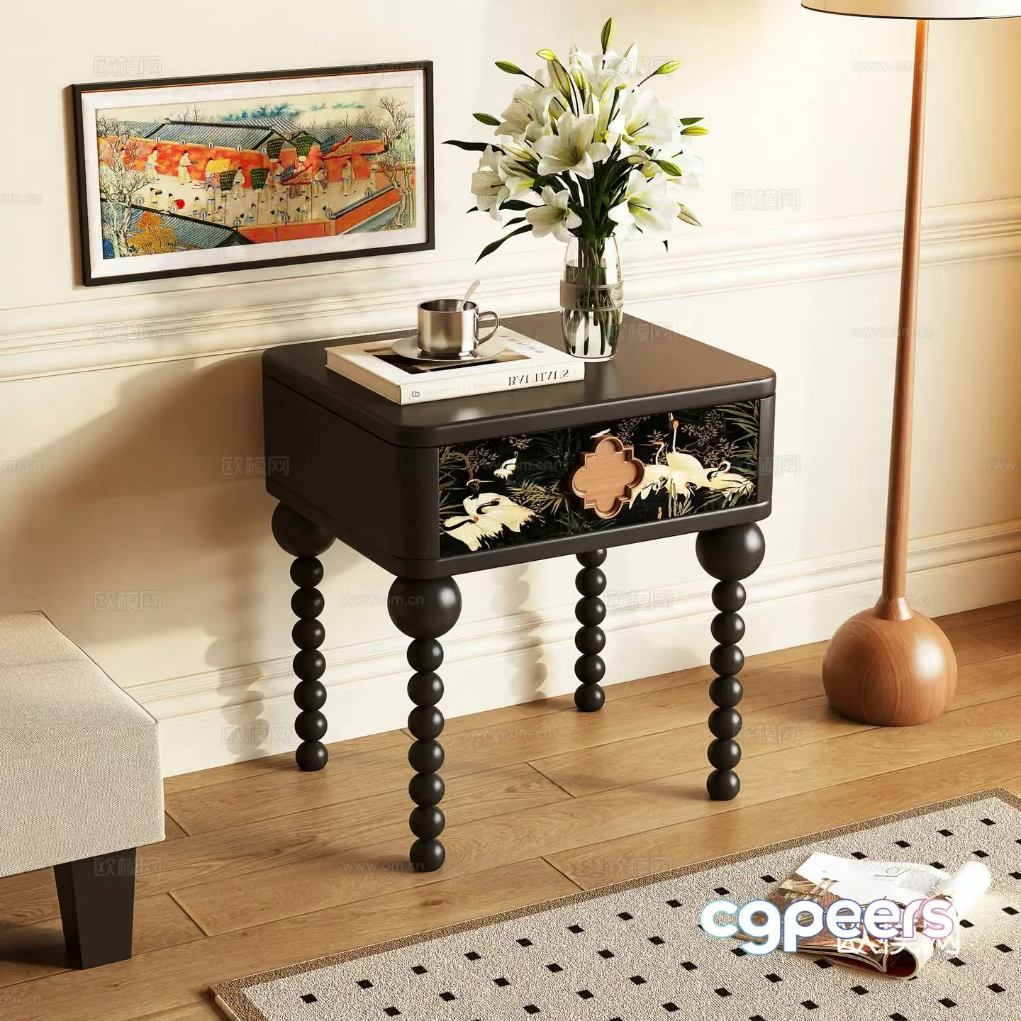 Middle-aged bedside table side cabinet 3d model 3d model