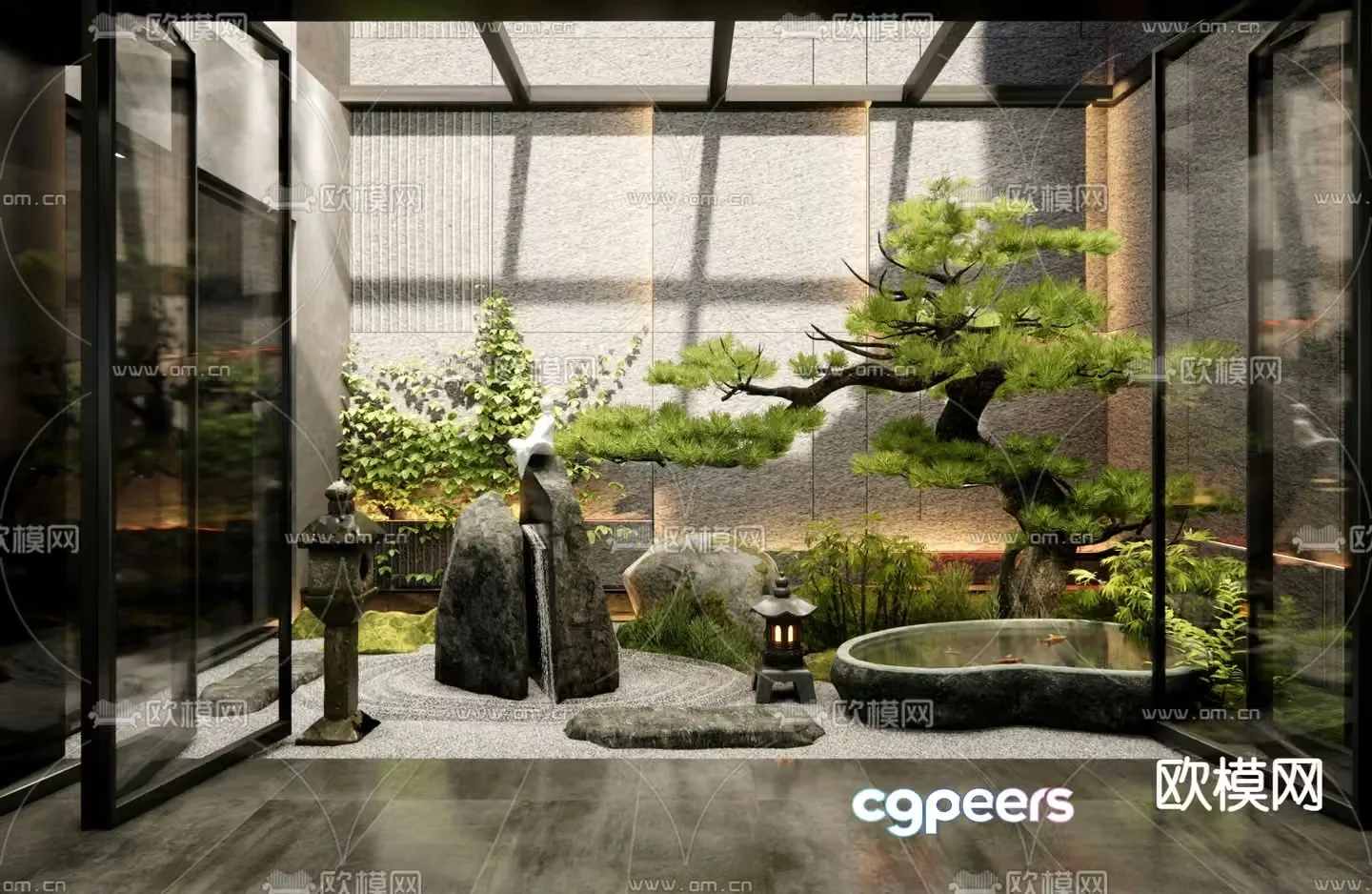 New Chinese style lighting patio courtyard sketch 3D model