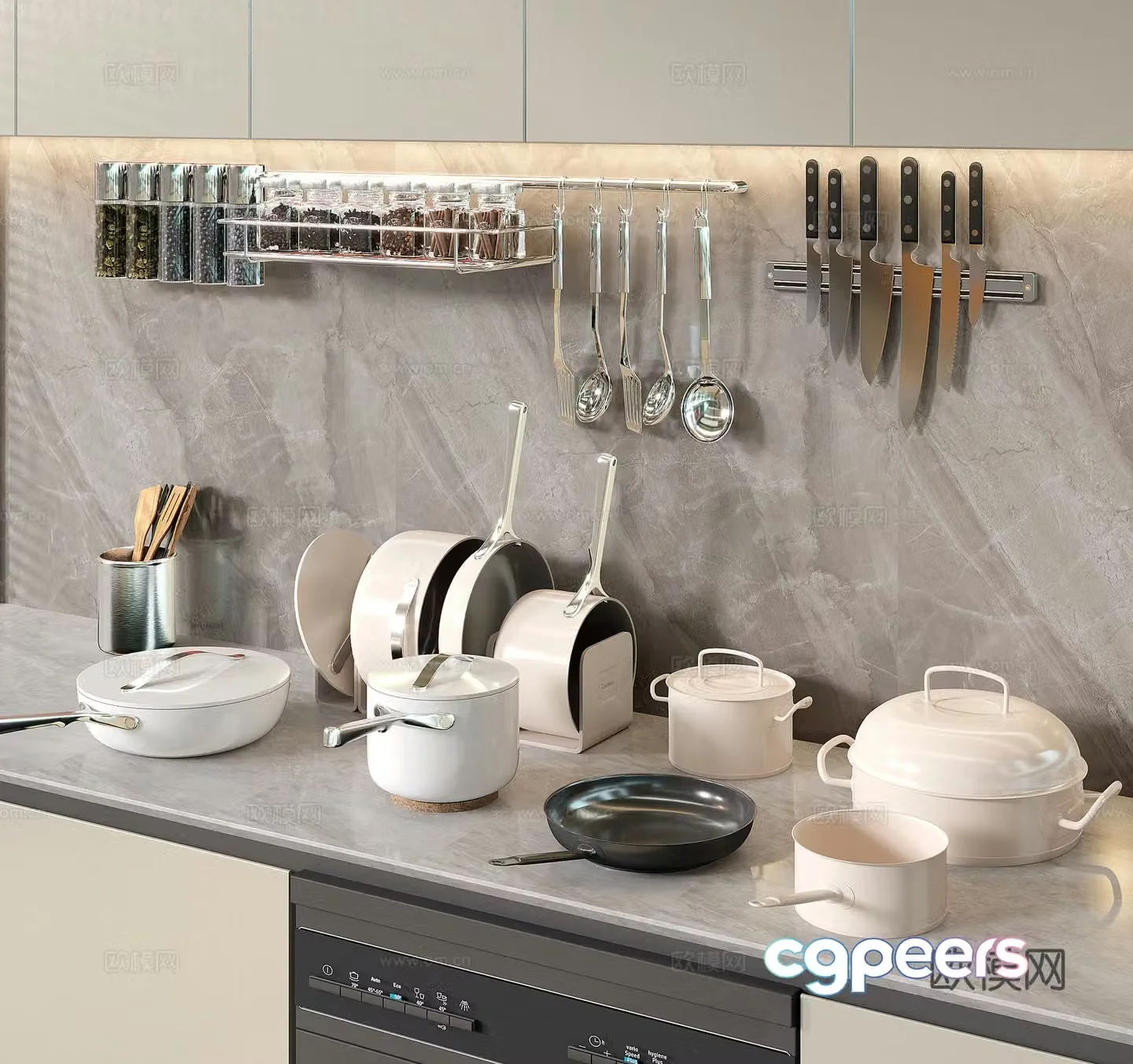 Pots pans kitchen supplies 3d model