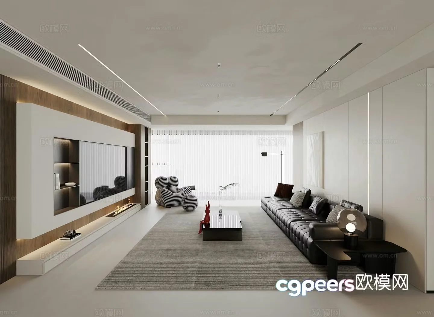 Italian minimalist living room black and white gray living room 3d model