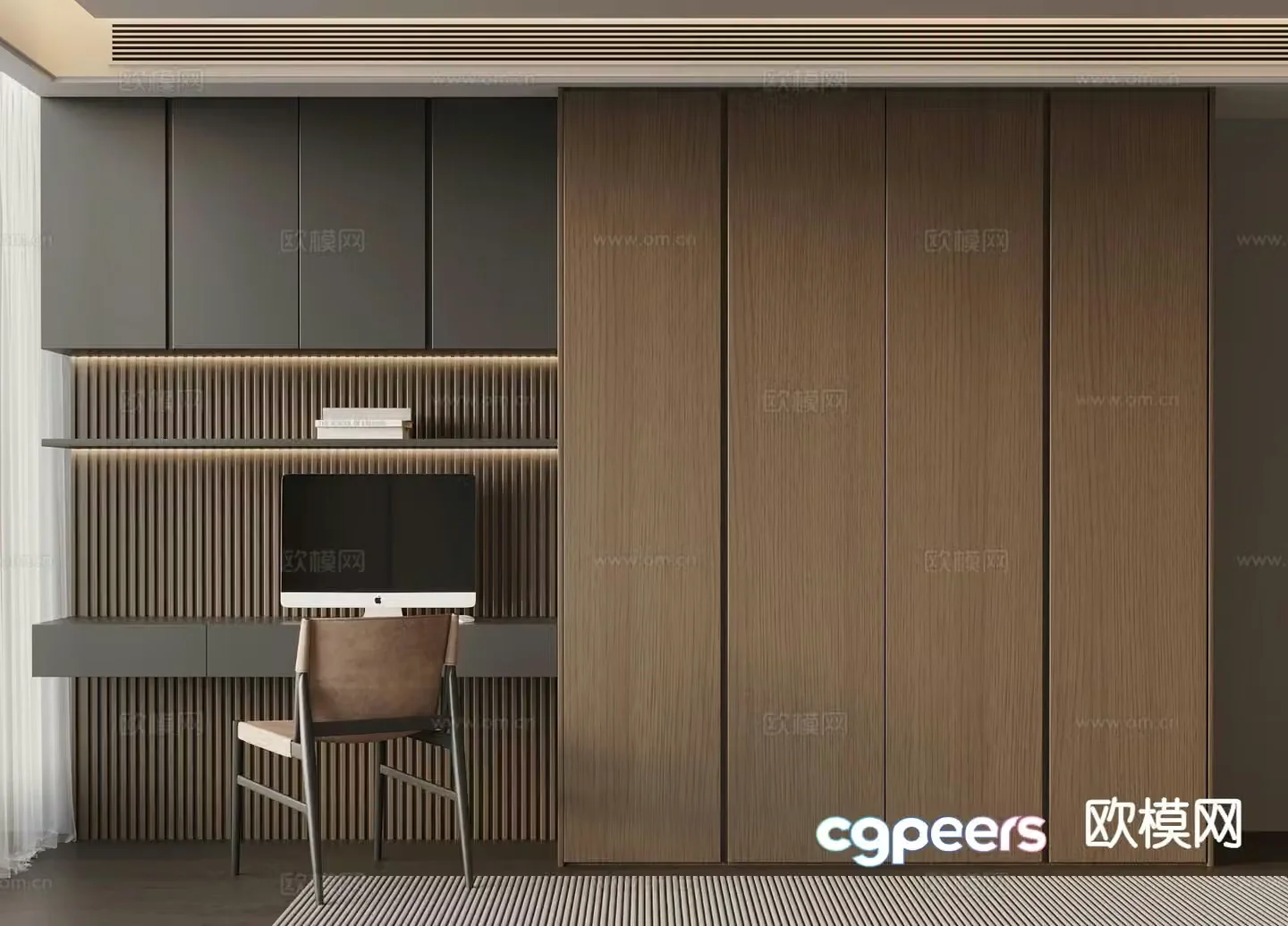 Italian style wardrobe desk integrated cabinet 3d model