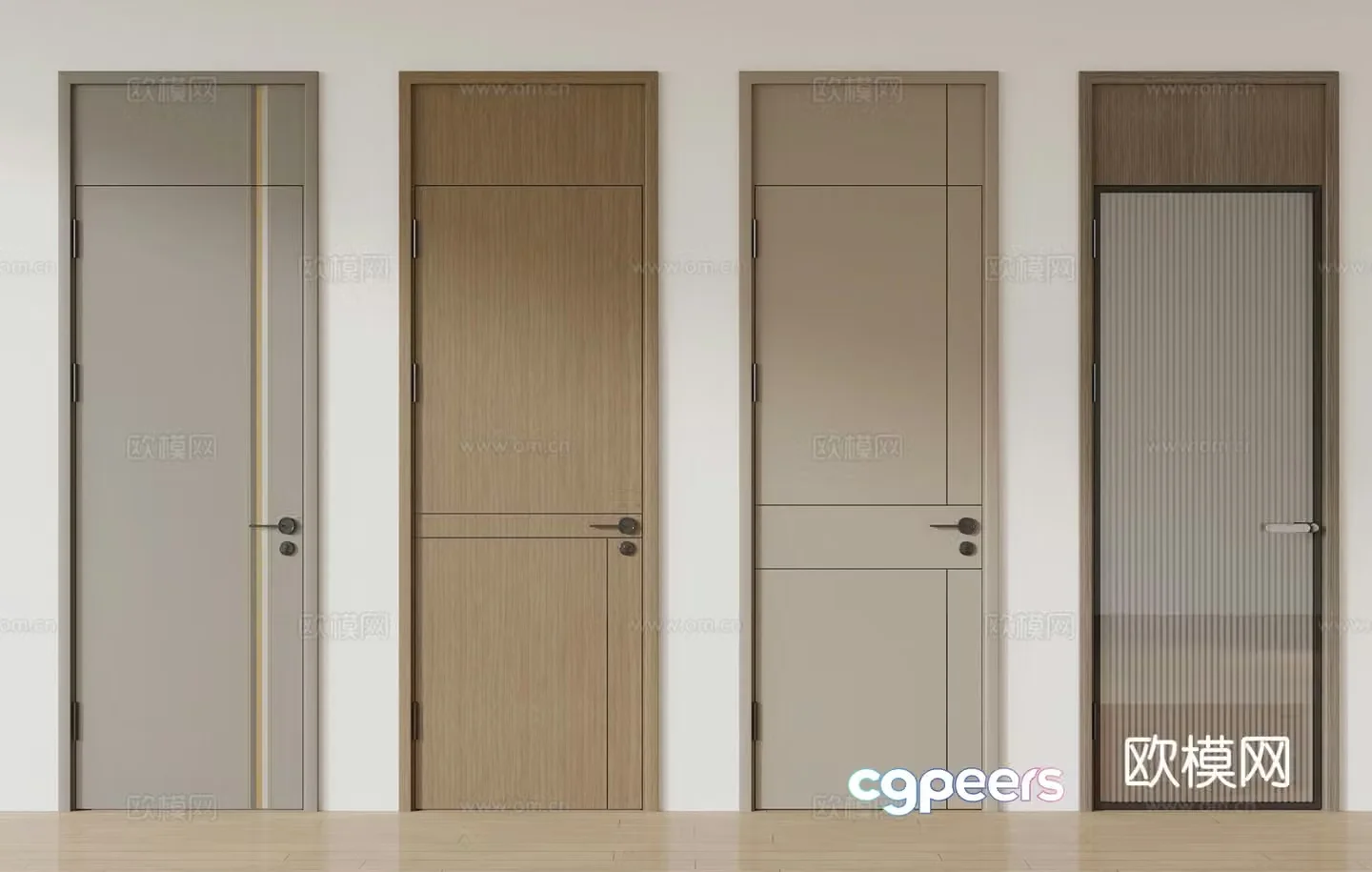 New Chinese style single door room door bedroom door glass door 3d model