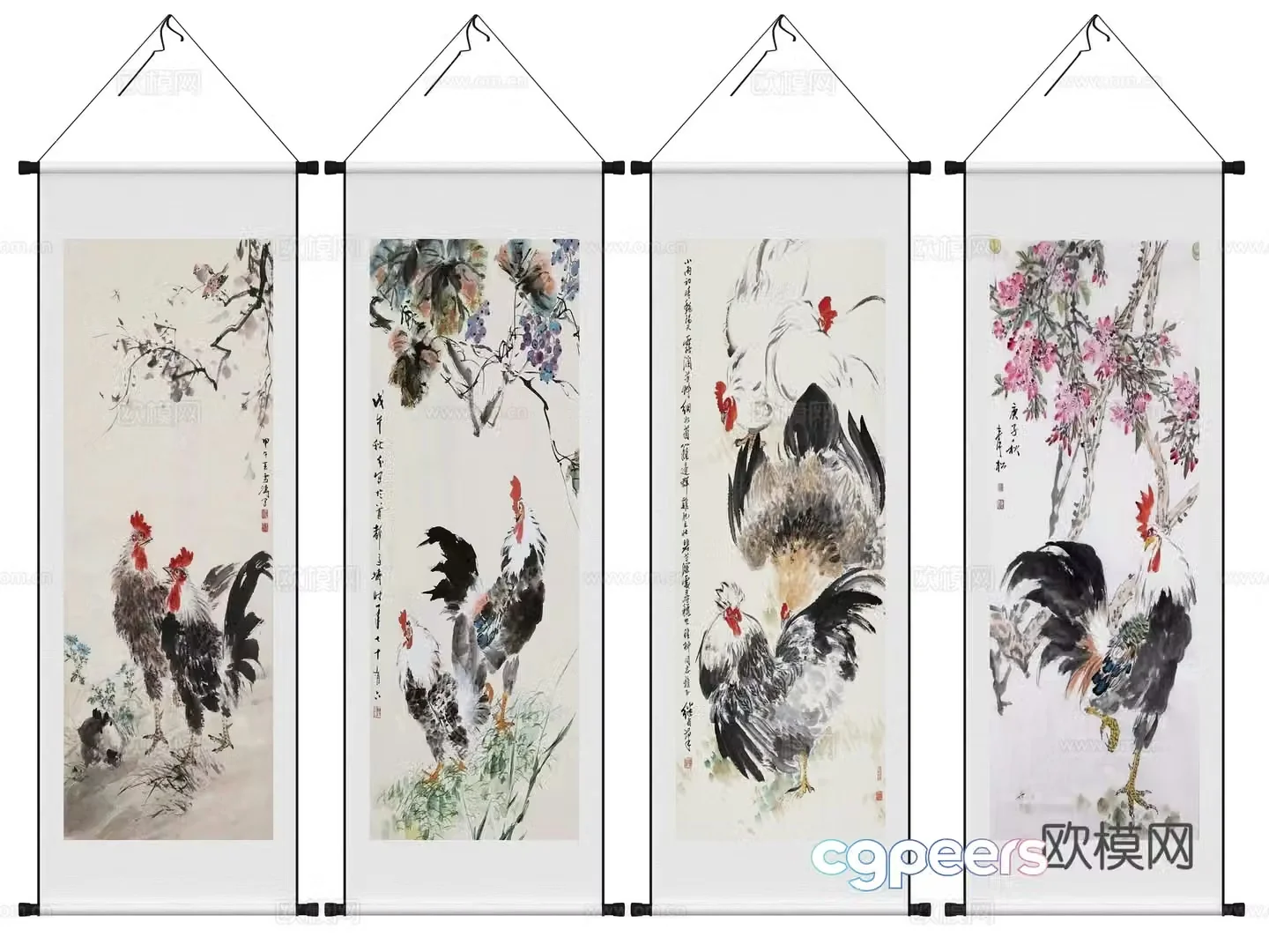 Chinese scroll calligraphy and painting calligraphy and painting decorative painting 3D model