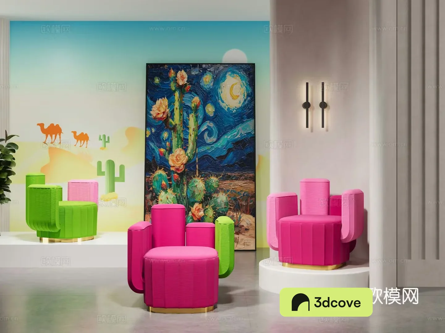 Modern casual sofa chair cactus shape sofa dopamine color matching sofa personalized creative sofa chair soft bag