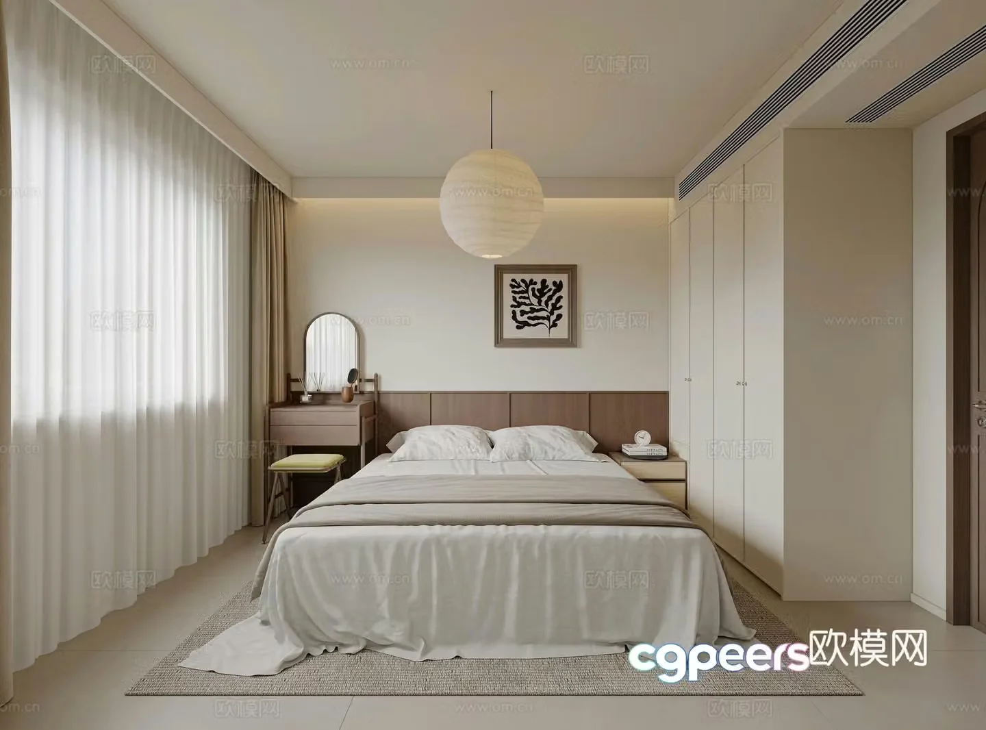 Cream retro style bedroom 3d model