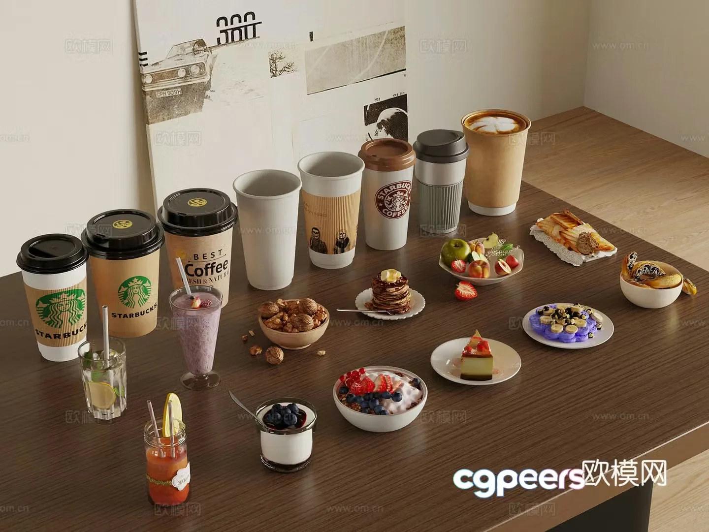 Modern drink cup fruit 3d model