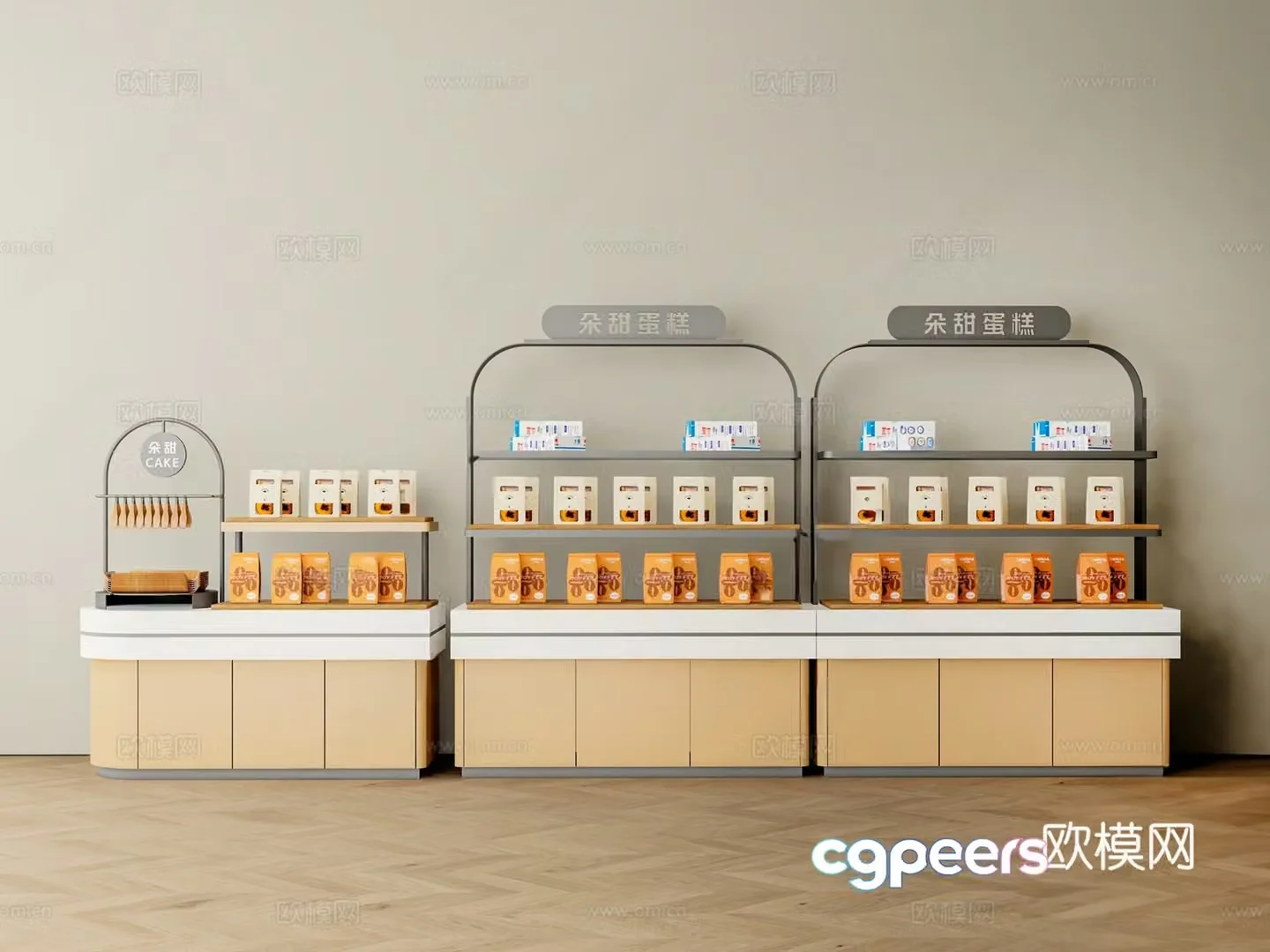 Display cabinet Shelves Cake shop display cabinet Bread 3D model