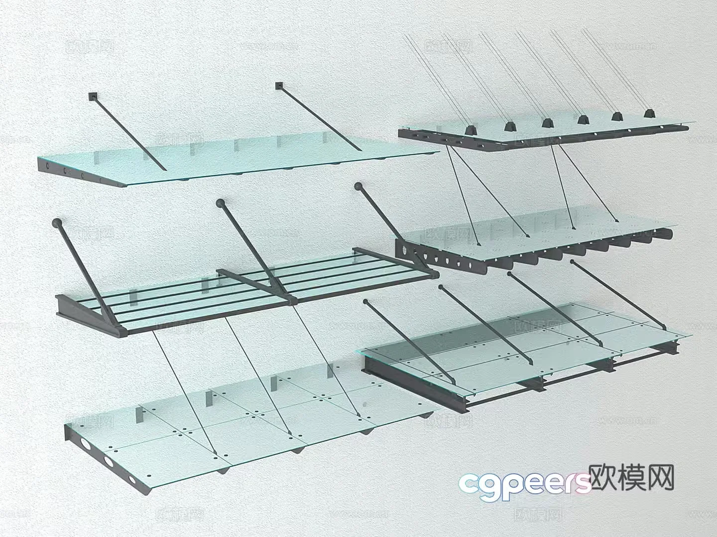 Modern sunshade glass awning rain building awning 3d model