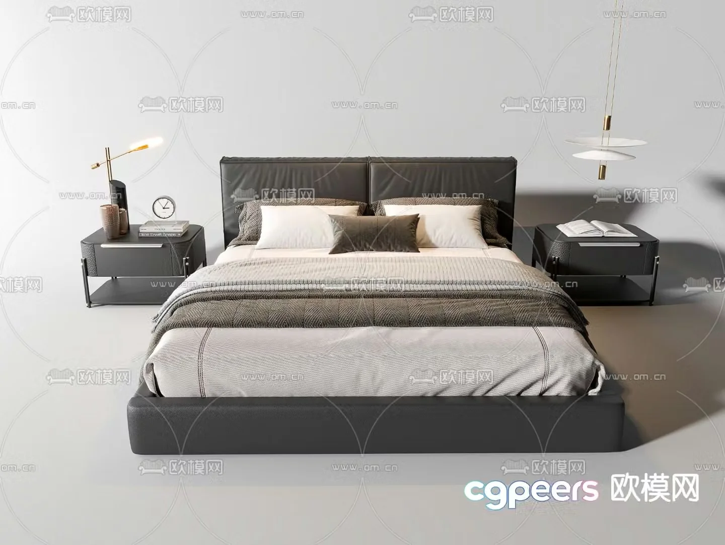 Dark style double bed 3d model
