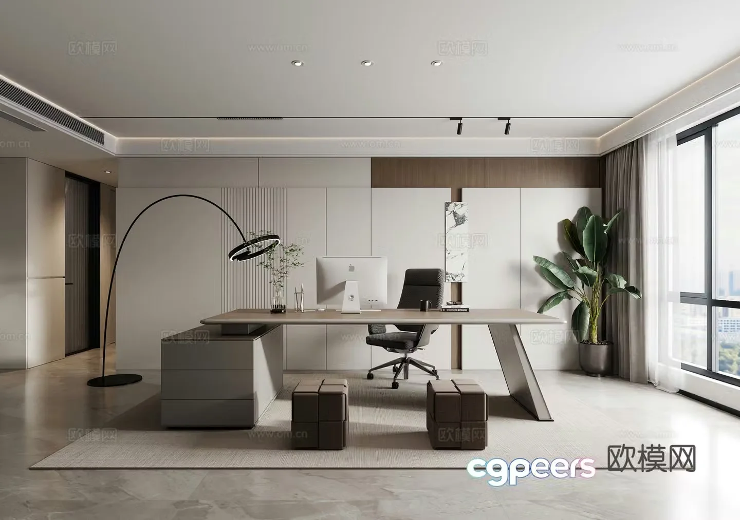 Modern study office desk computer desk 3d model