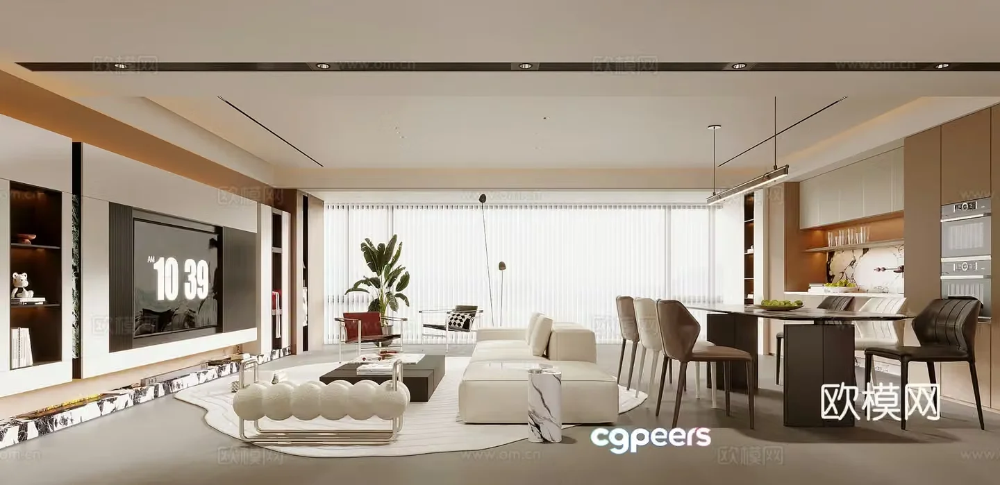 Modern living and dining room 3d model