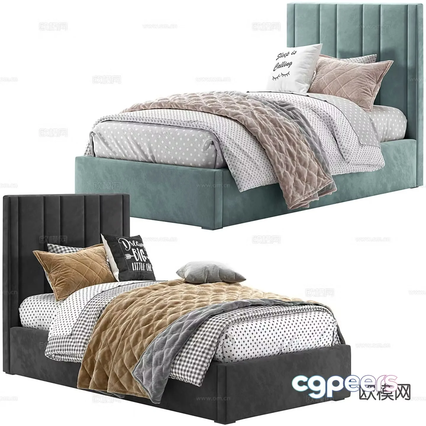 Fabric bed single bed kid’s room 3d model