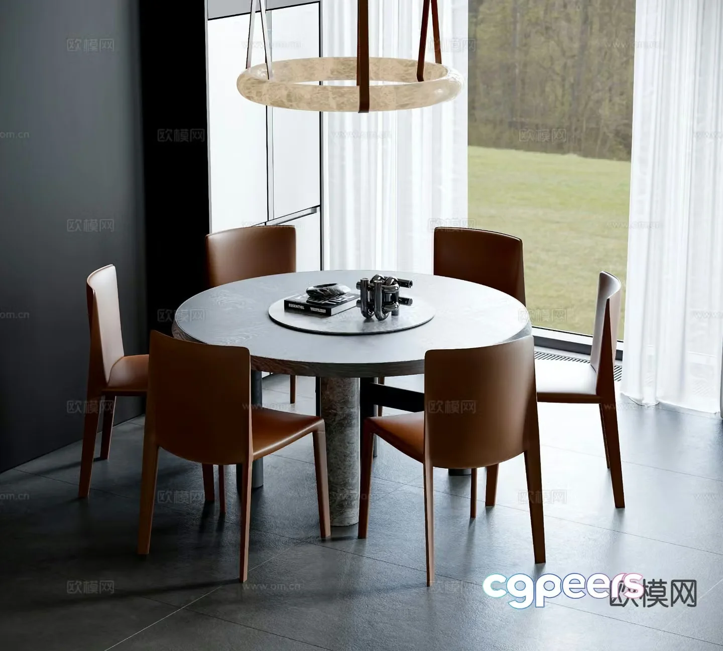 Modern round dining table and chairs 3d model