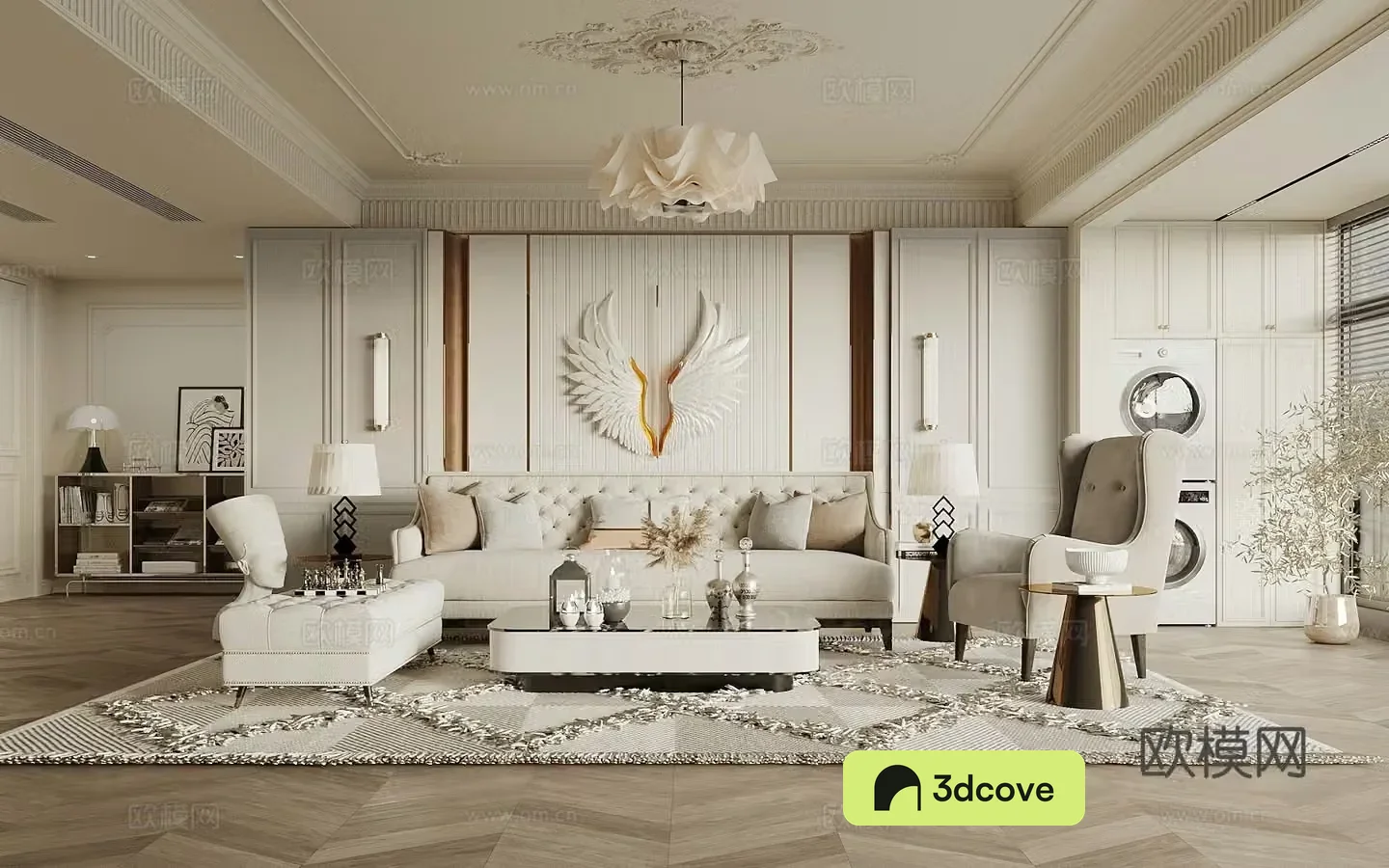 French simple European living room sofa background wall sofa coffee table combination leisure chair coffee table artwork