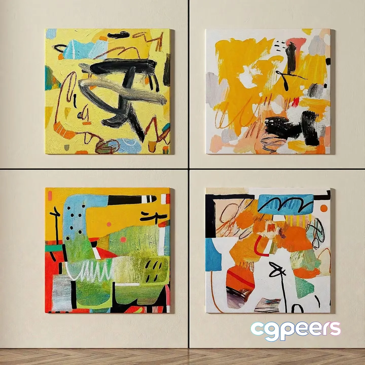 Four Abstract Paintings 3D Model – 17037 – VRAY Render