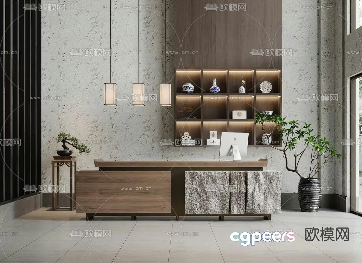 New Chinese style reception desk service desk 3d model