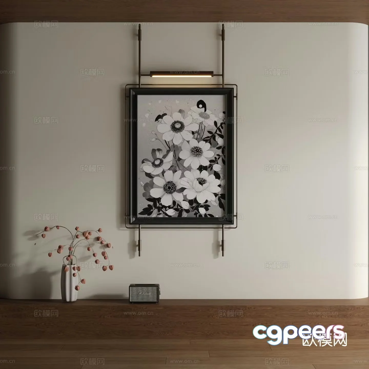Modern black and white painting decorative painting 3d model