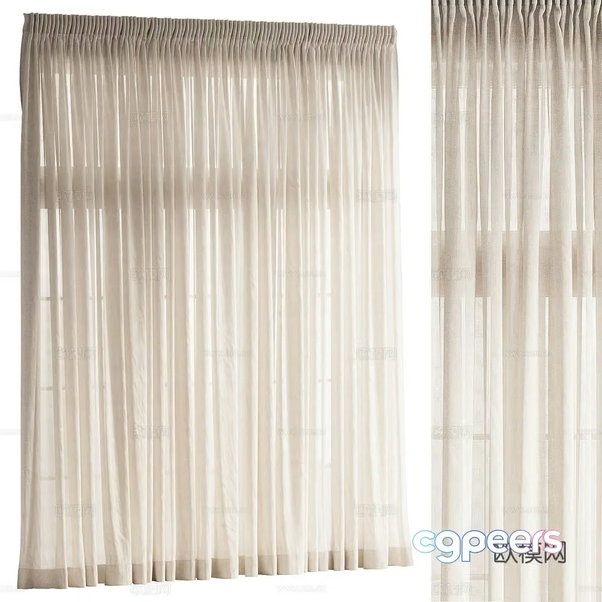 New Chinese style linen translucent curtain 3D model