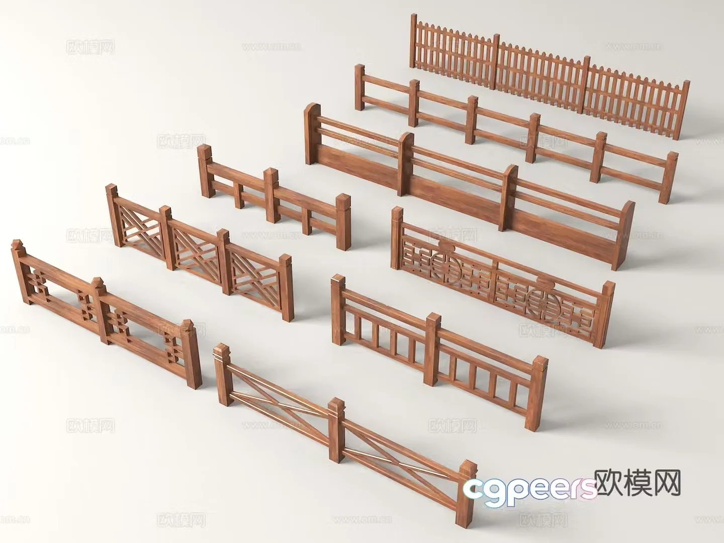 Chinese style wooden railing wooden railing river railing bridge railing fence fence fence guardrail 3d model