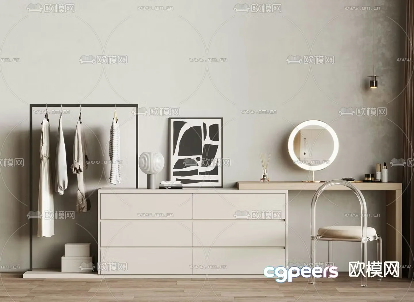 Cream style dressing table dressing table 3d model