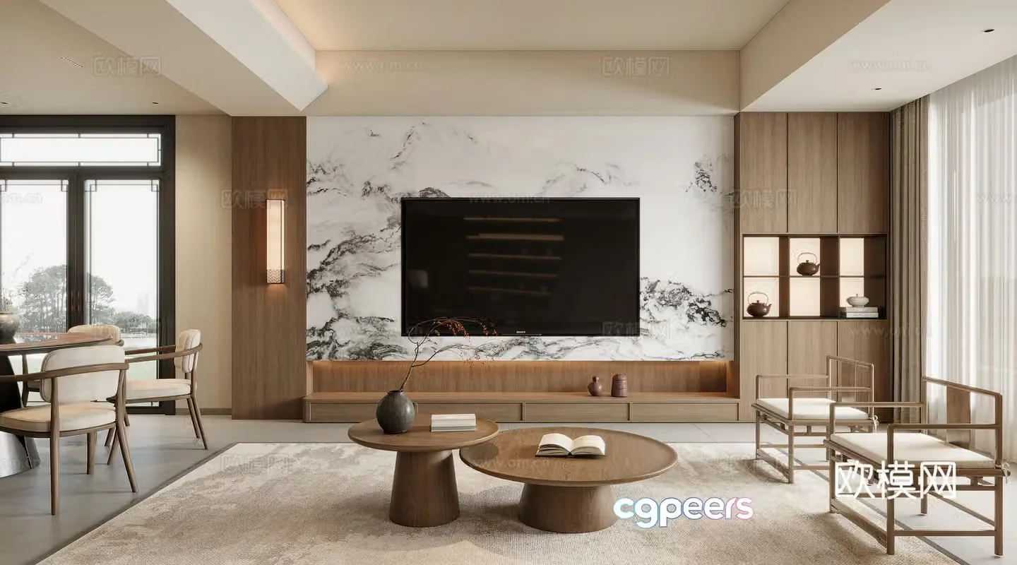 New Chinese Song Aesthetic Living Room Dining 3D Model