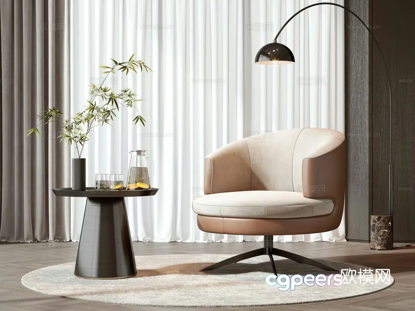 Modern leisure chair coffee table combination 3D model