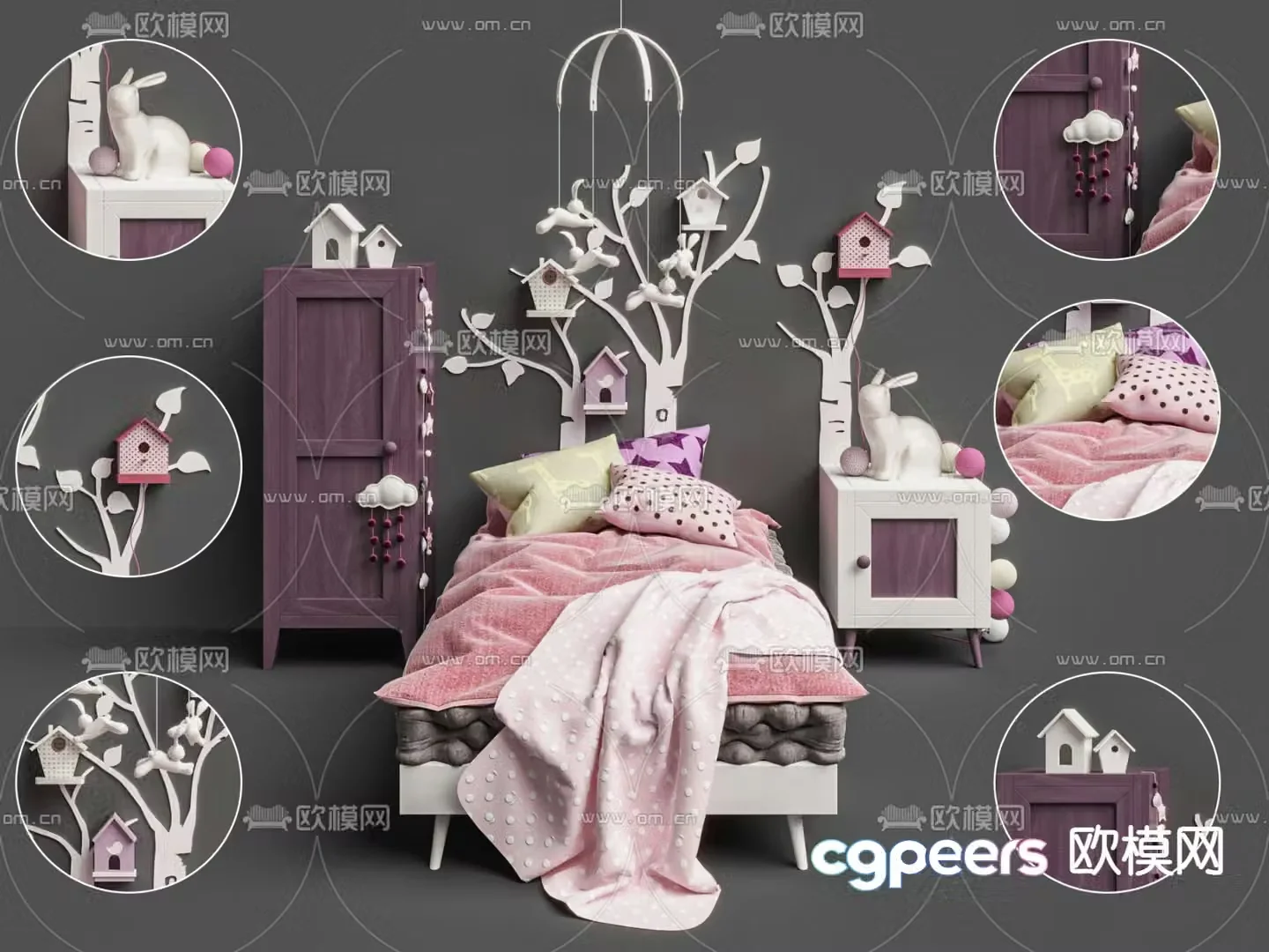 Modern fabric children’s bed 3d model