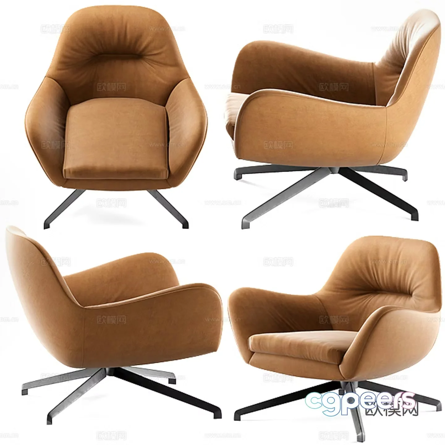 Modern light luxury leather casual chair single chair 3D model