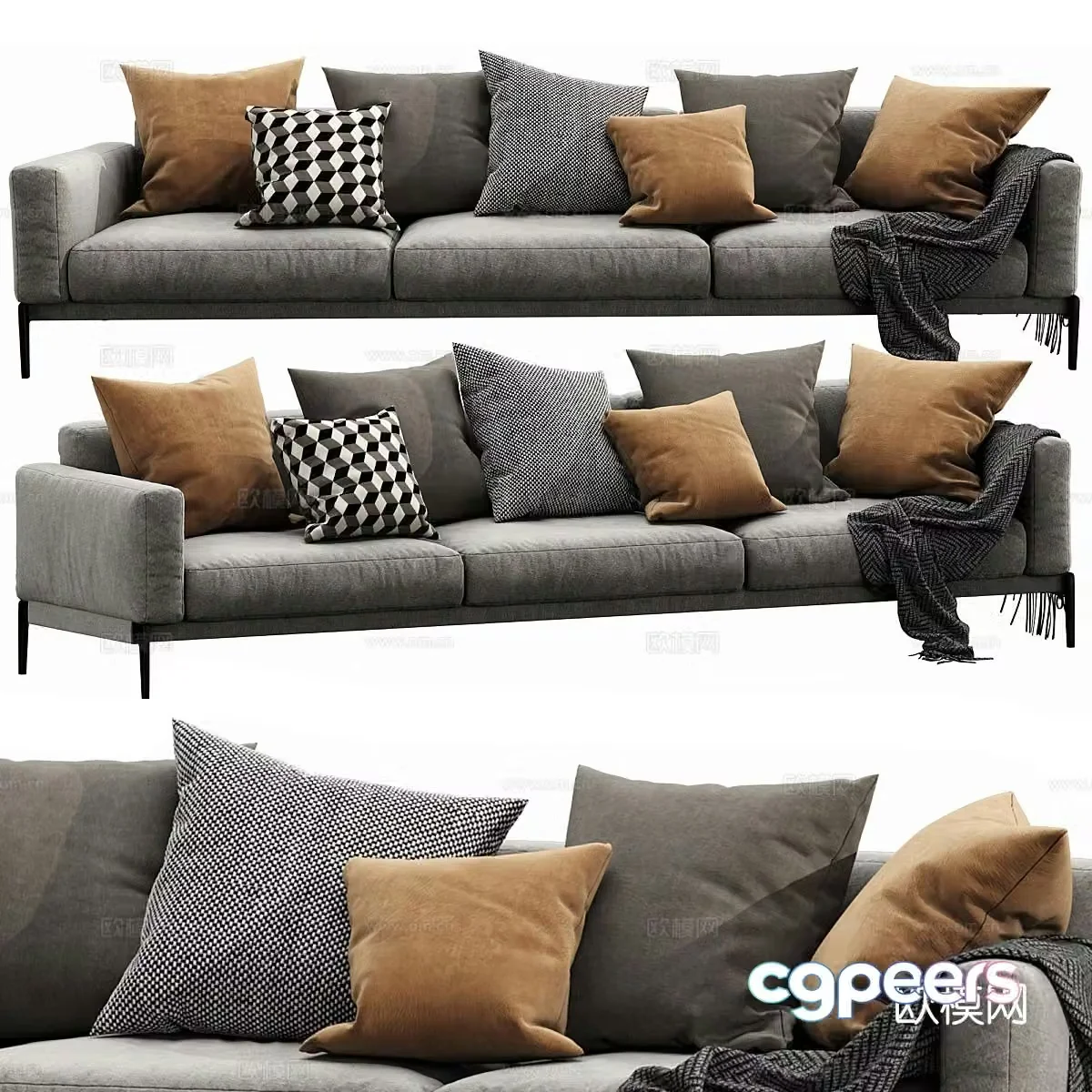 Modern three-person sofa 3d model