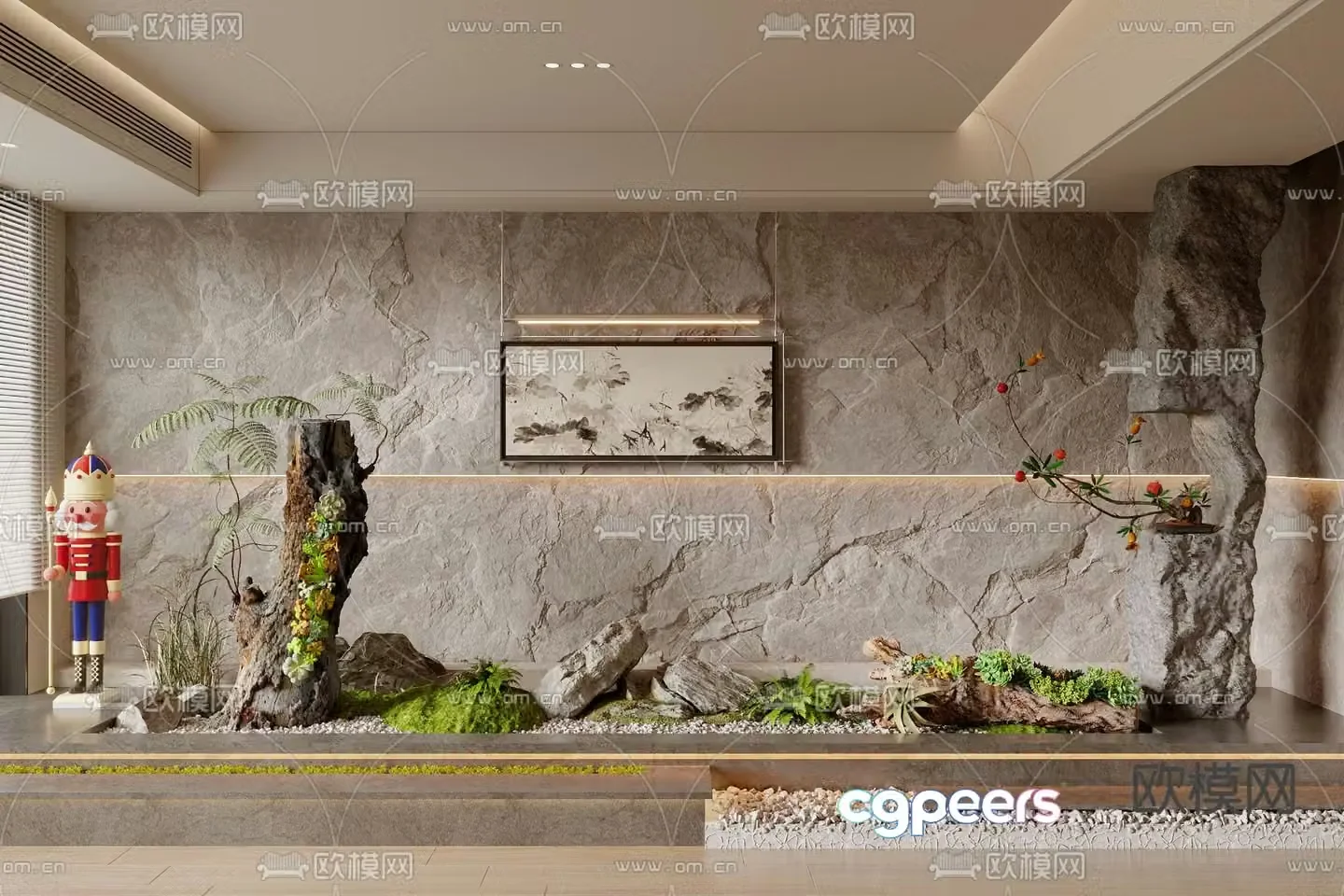 New Chinese style dry landscape indoor sketch landscaping 3D model