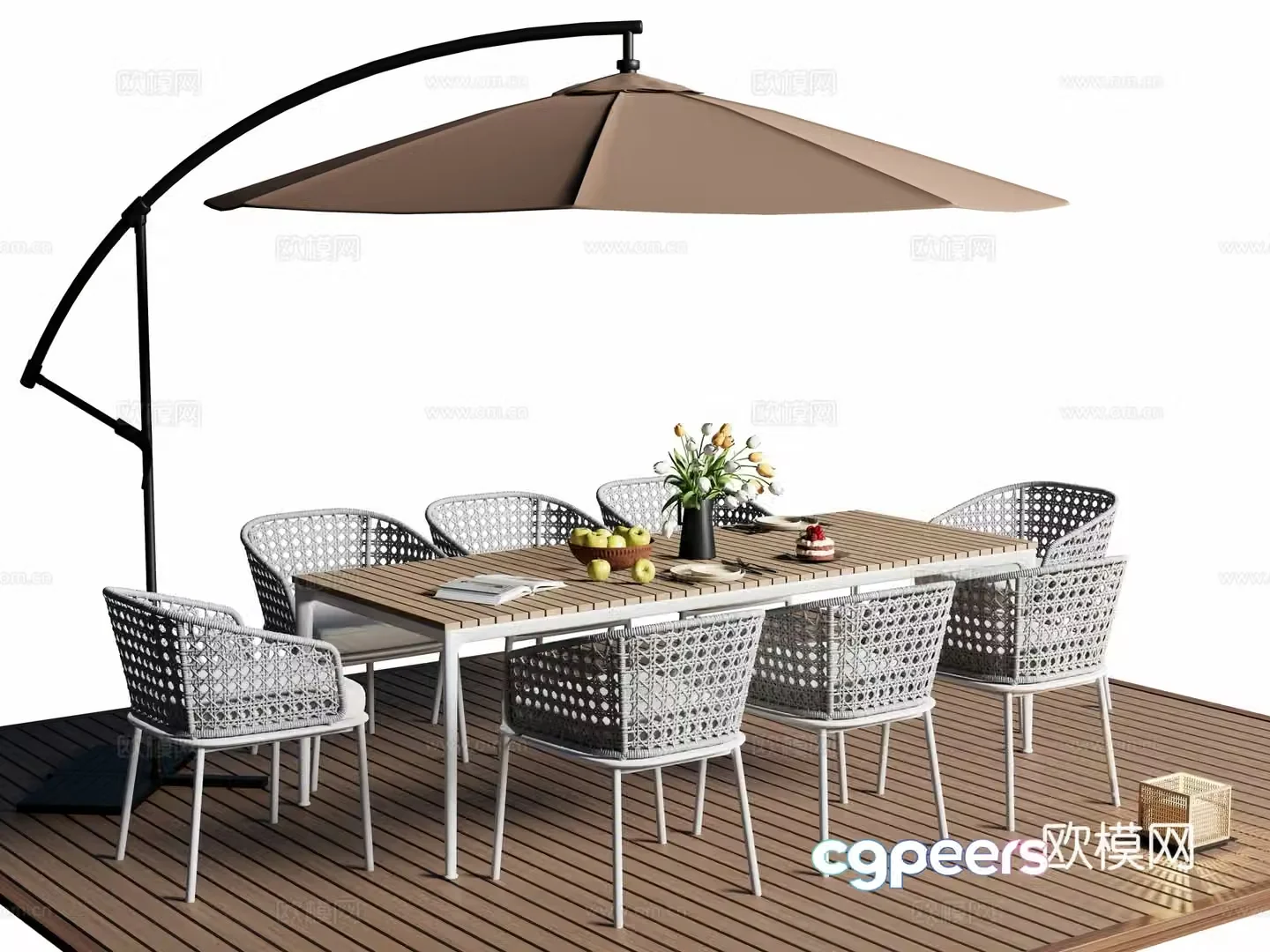 Modern outdoor table and chairs outdoor dining table and chairs outdoor leisure table and chairs rattan chairs parasol 3d model