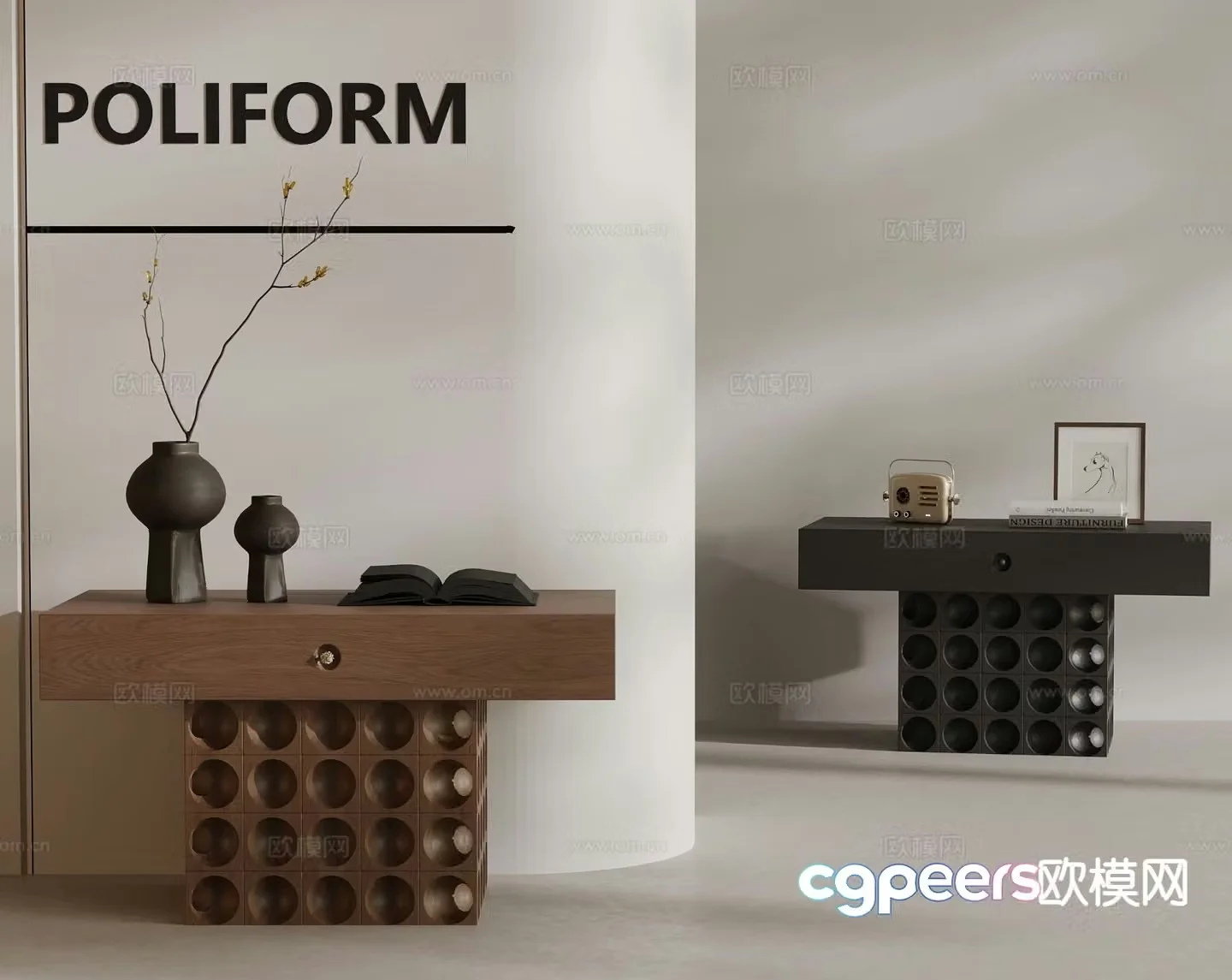 Wabi-sabi style bedside table 3d model