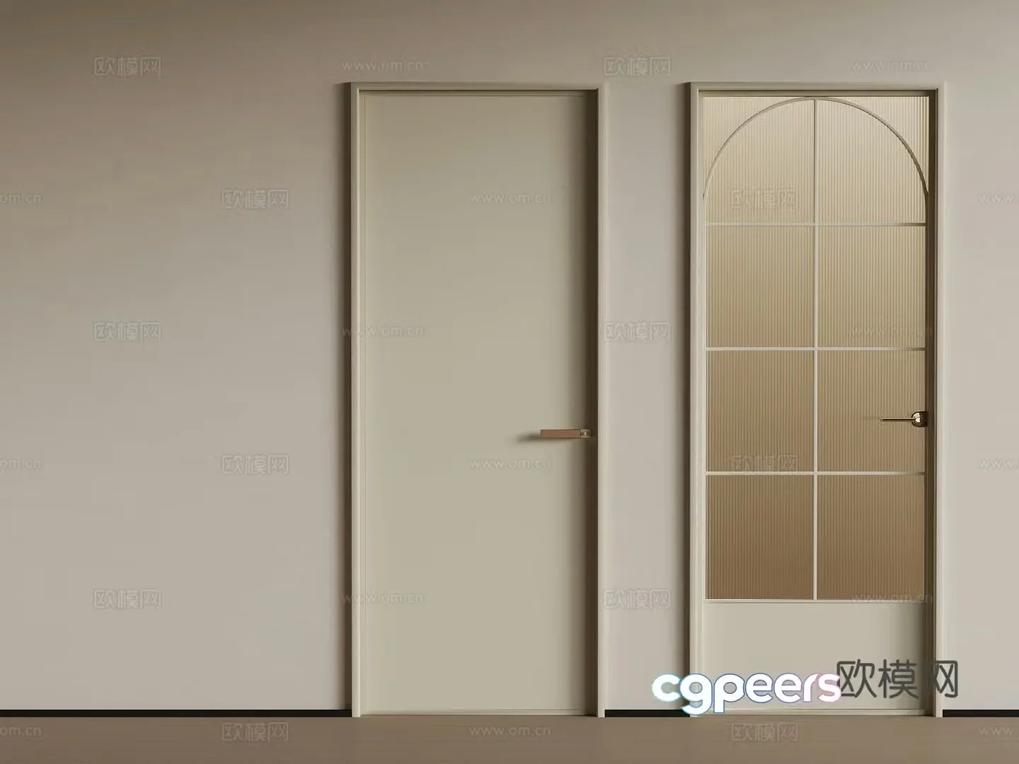 Modern cream style single-open door glass door 3d model