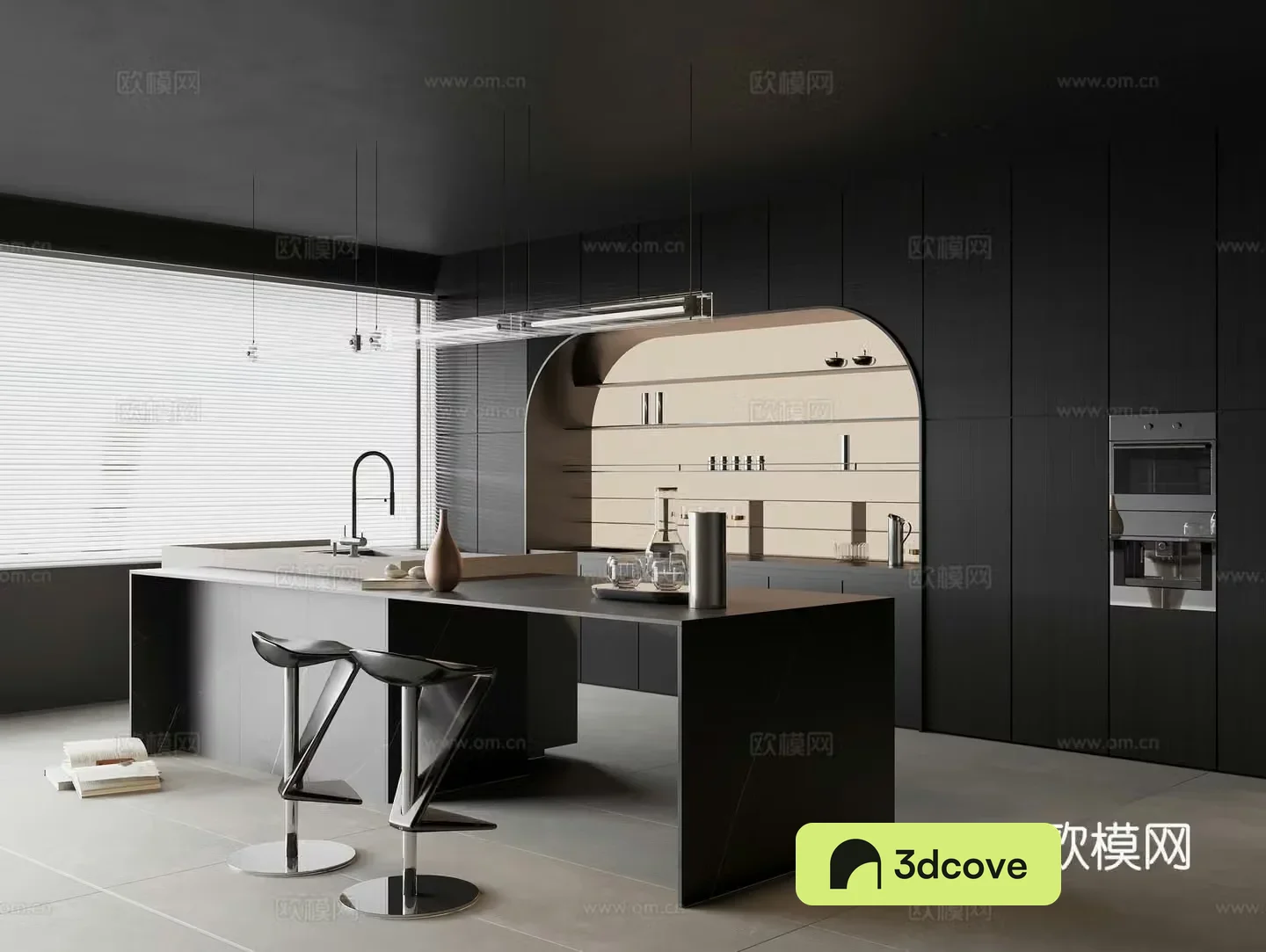 Modern restaurant Marble water bar Nakadao dining table Solid wood sideboard Wine cabinet Casual bar