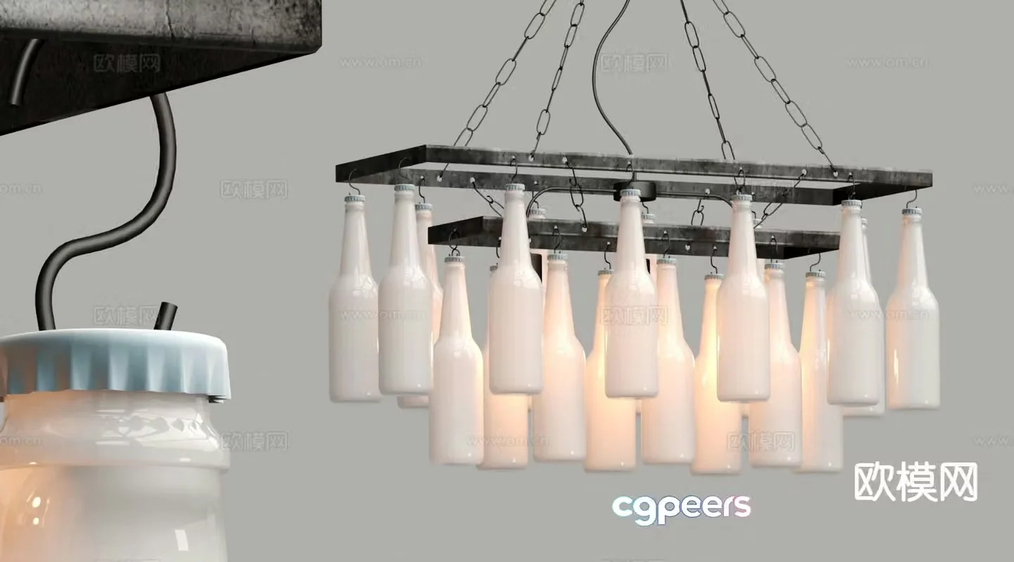 Industrial style glass bottle chandelier multi-head chandelier 3D model