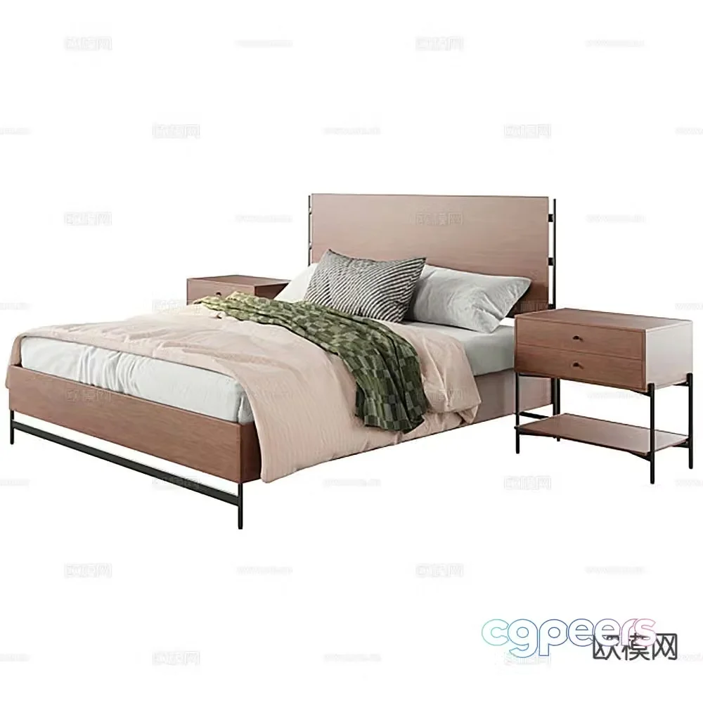 Simple double bed 3d model