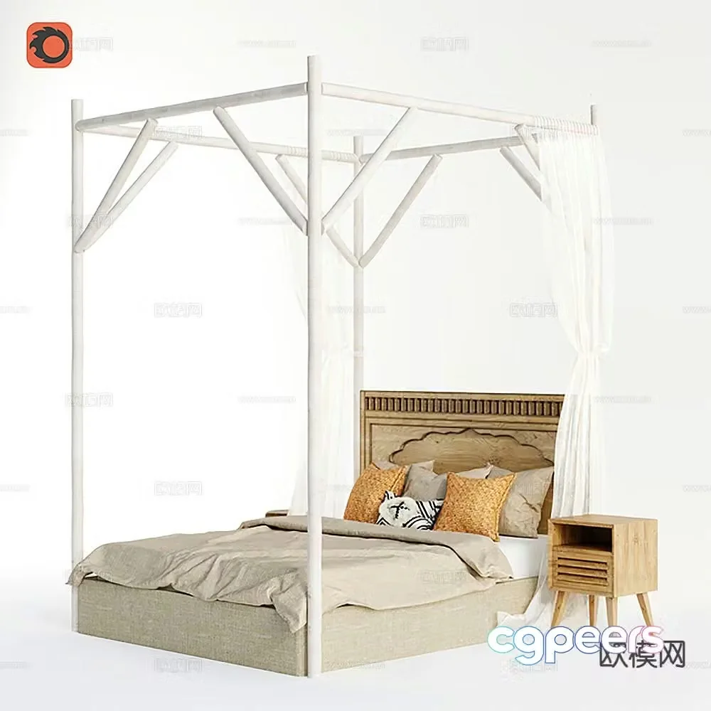 Southeast Asian double bed 3d model