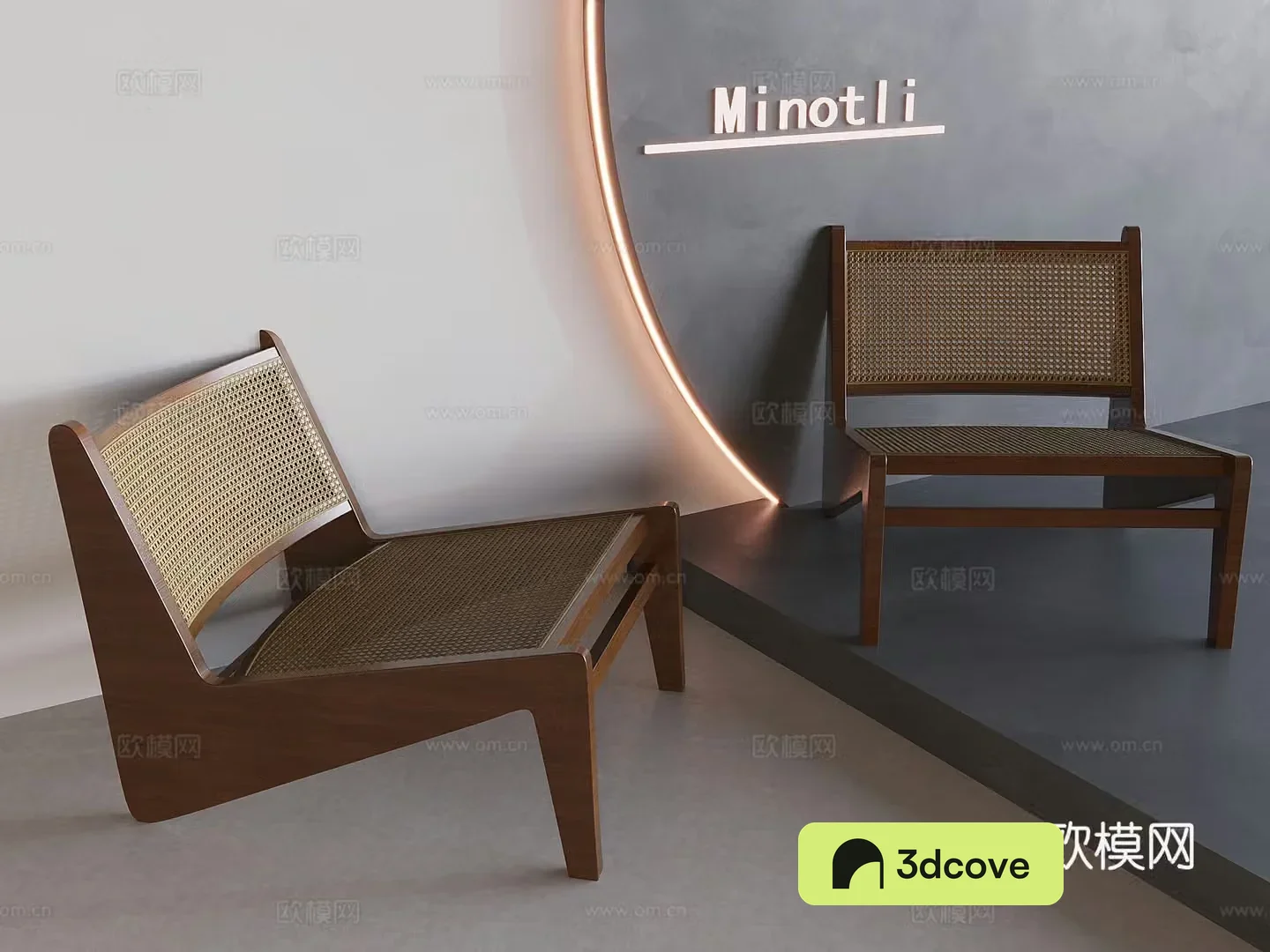 Medium-old rattan single chair solid wood leisure chair dining chair tea chair 3d model