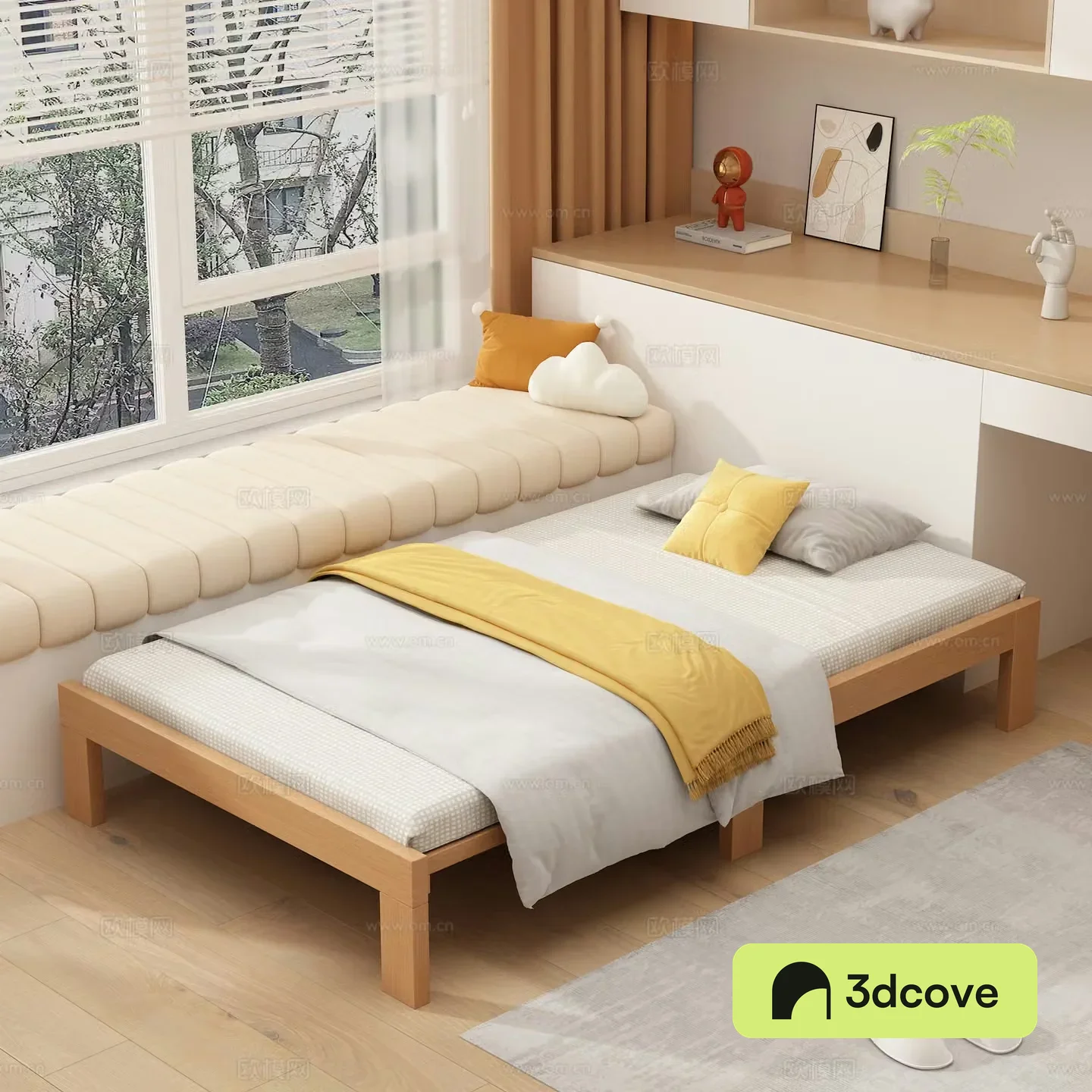 Tatami sliding bed bay window ornament combination cream style carpet slippers bedding