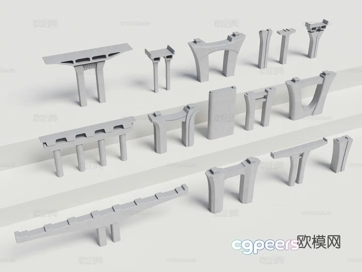 Modern elevated bridge piers high-speed rail piers viaduct columns small box girder piers continuous beam piers 3D model