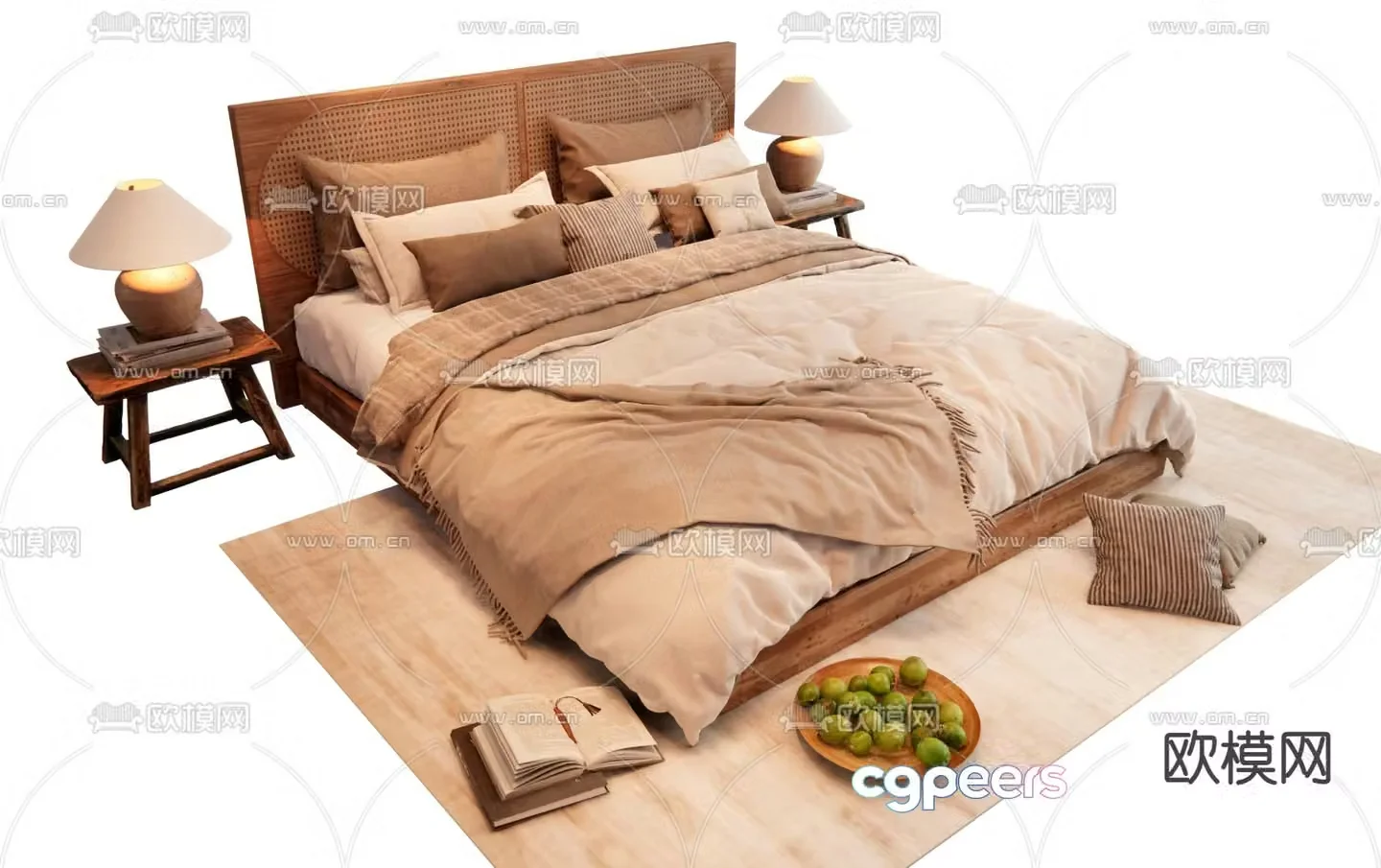 Wabi-sabi double bed 3d model