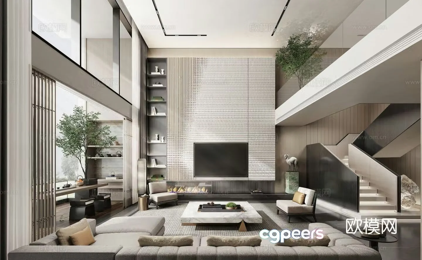 Villa living room villa hollow 3d model