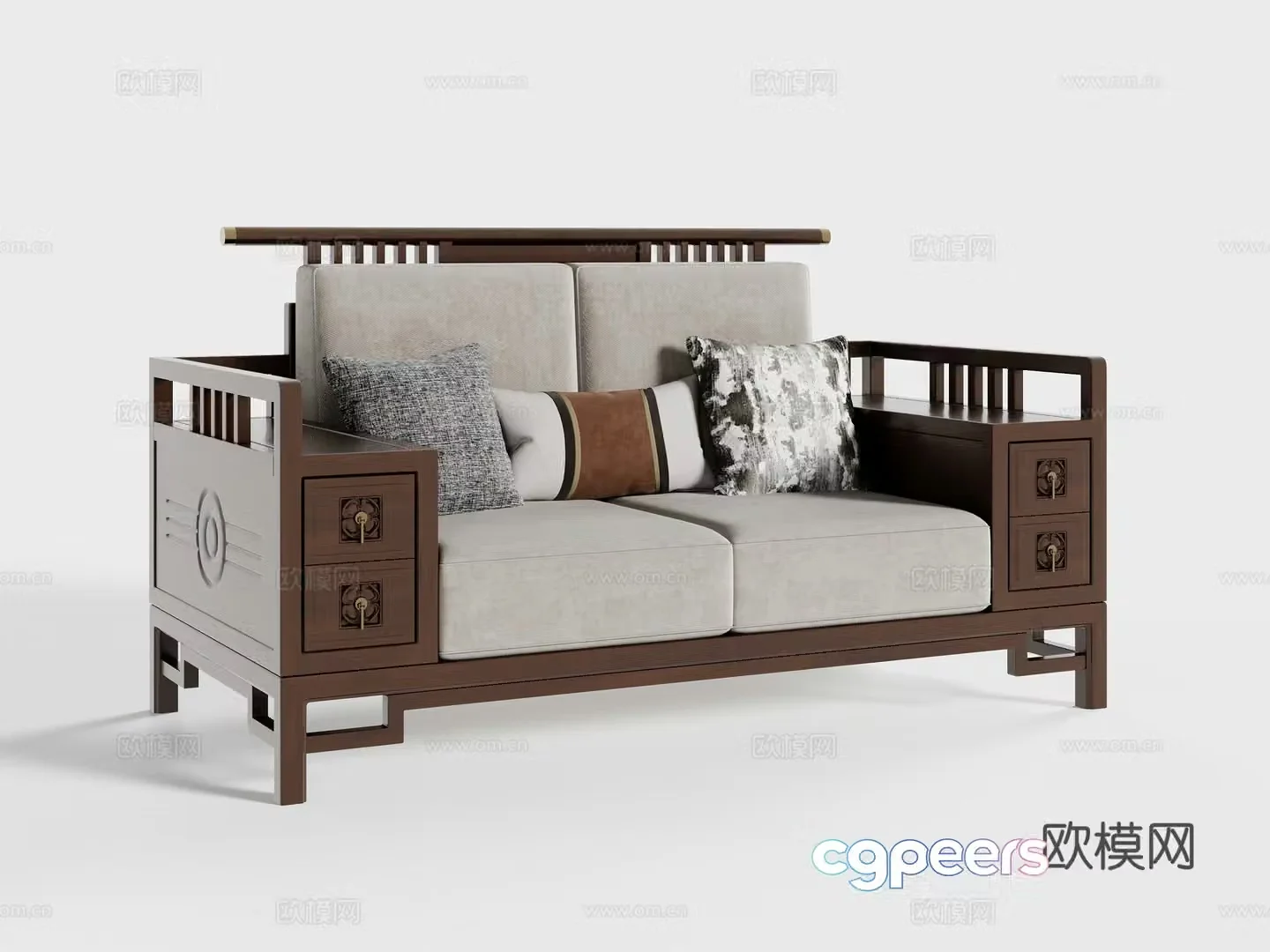 New Chinese style double sofa 3D model