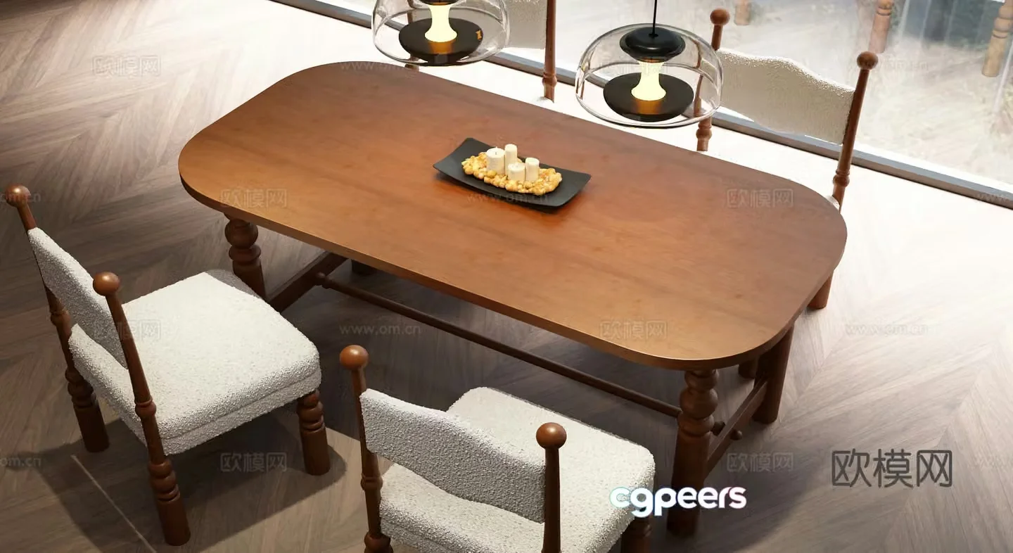 Modern medieval dining table and chairs Modern French dining table and chairs French medieval dining table and chair combination 3D model