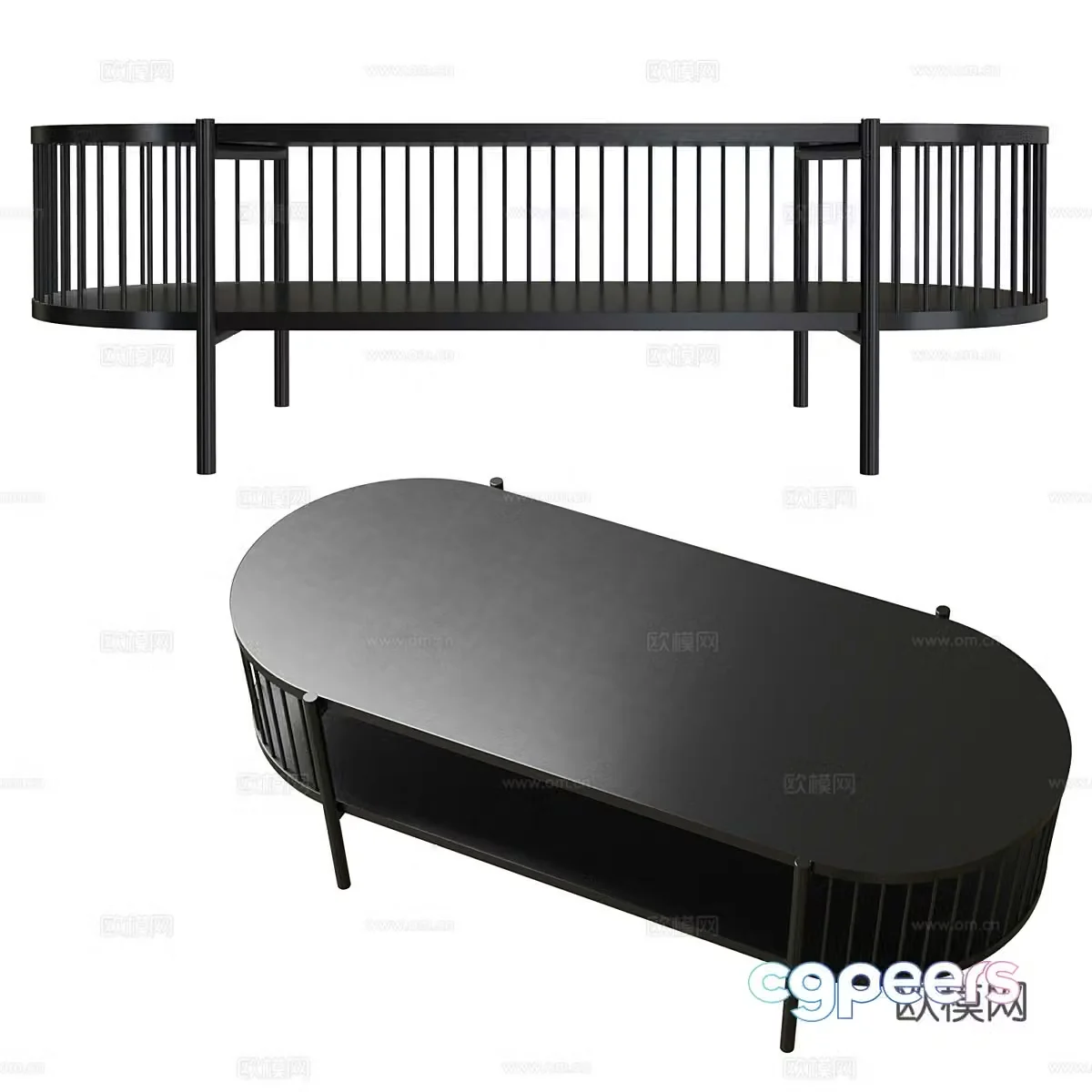 Modern Italian Haris Black Coffee Table 3D Model