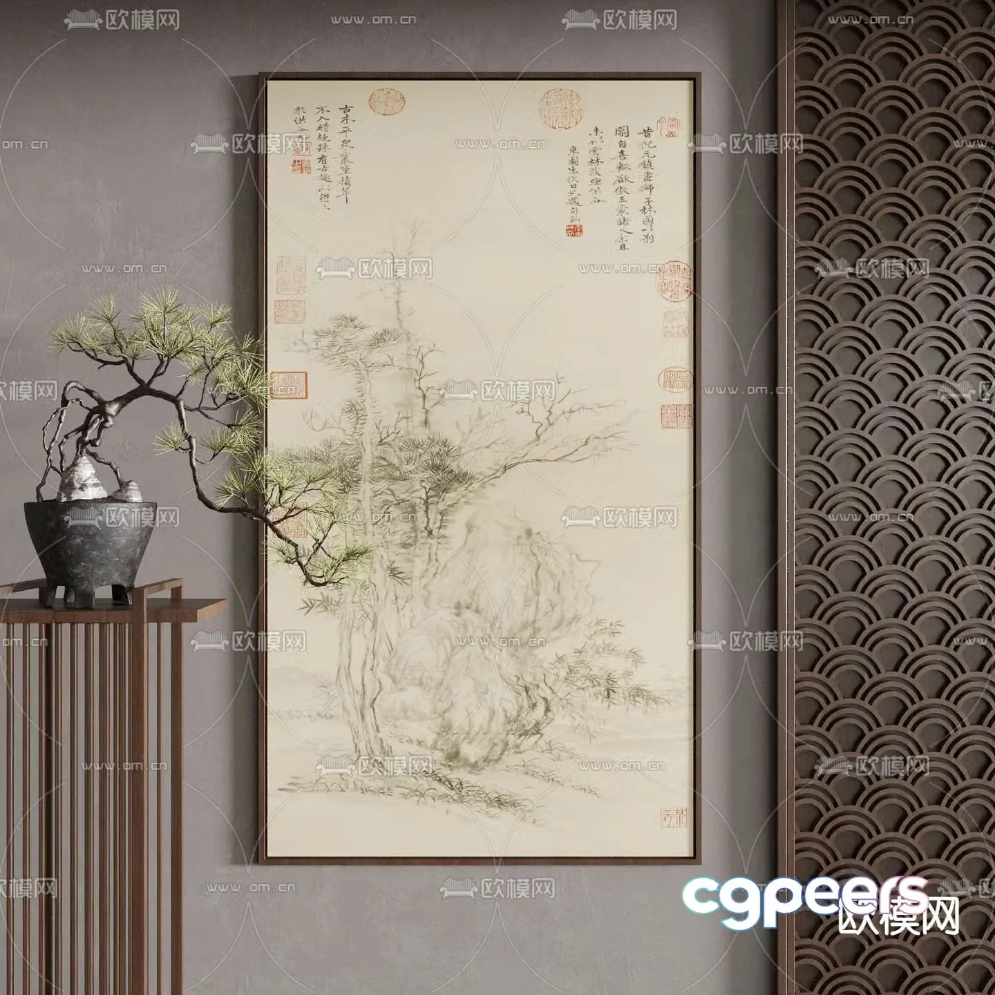 New Chinese style plant paintings calligraphy and paintings decorative paintings 3D model
