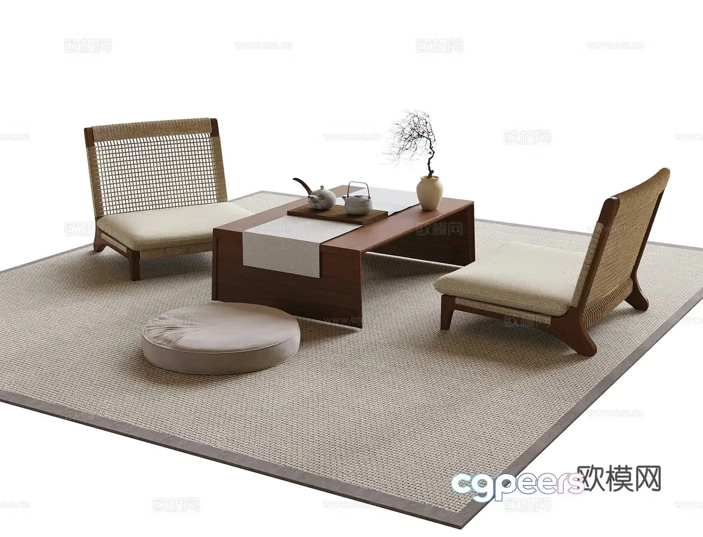 Modern tatami tea table and chairs tea chair 3d model
