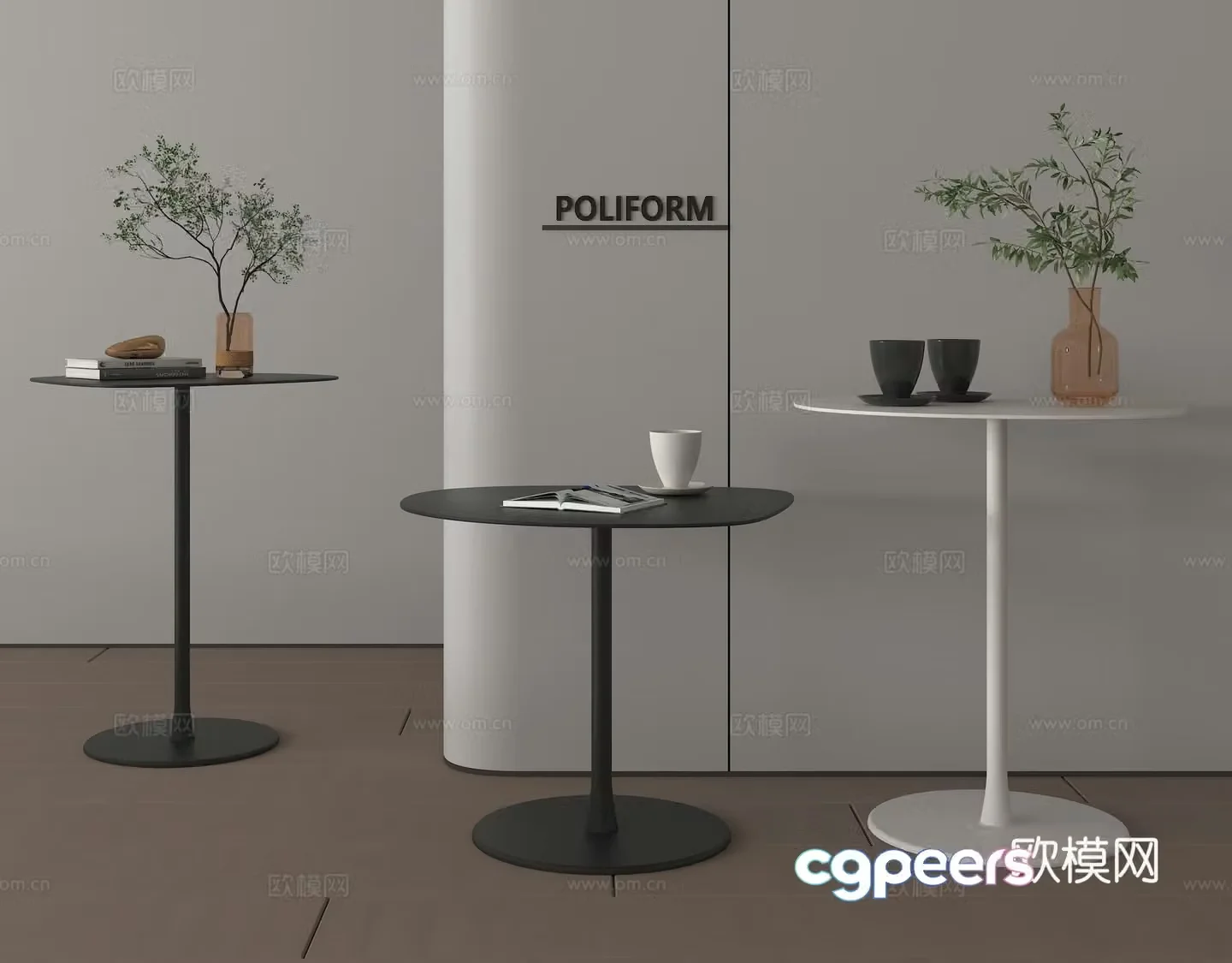 Modern corner table side table round table flower art coffee cup 3d model